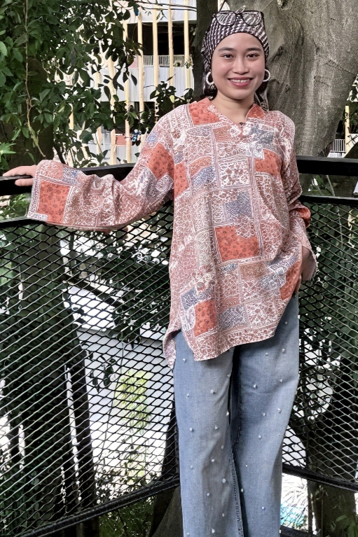 LINEN TOP - Patchwork in Sweet Tangerine