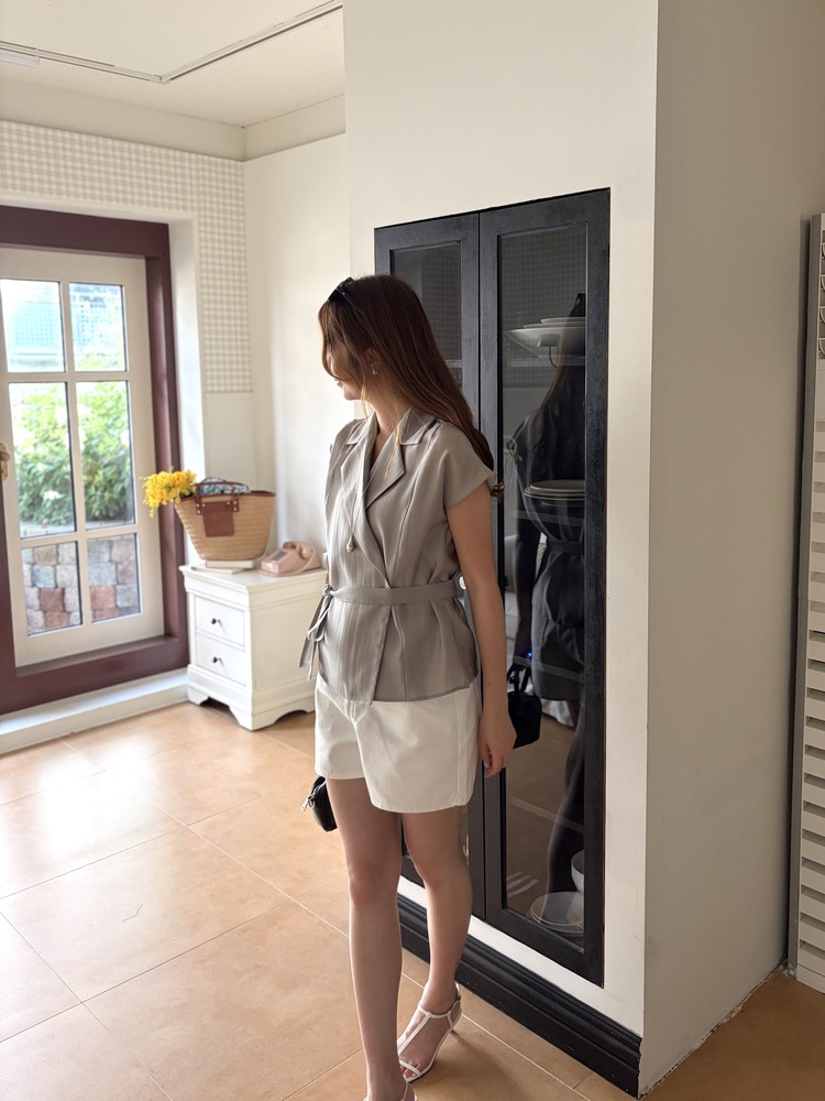 Silky Belted Wrap Blouse (Grey)