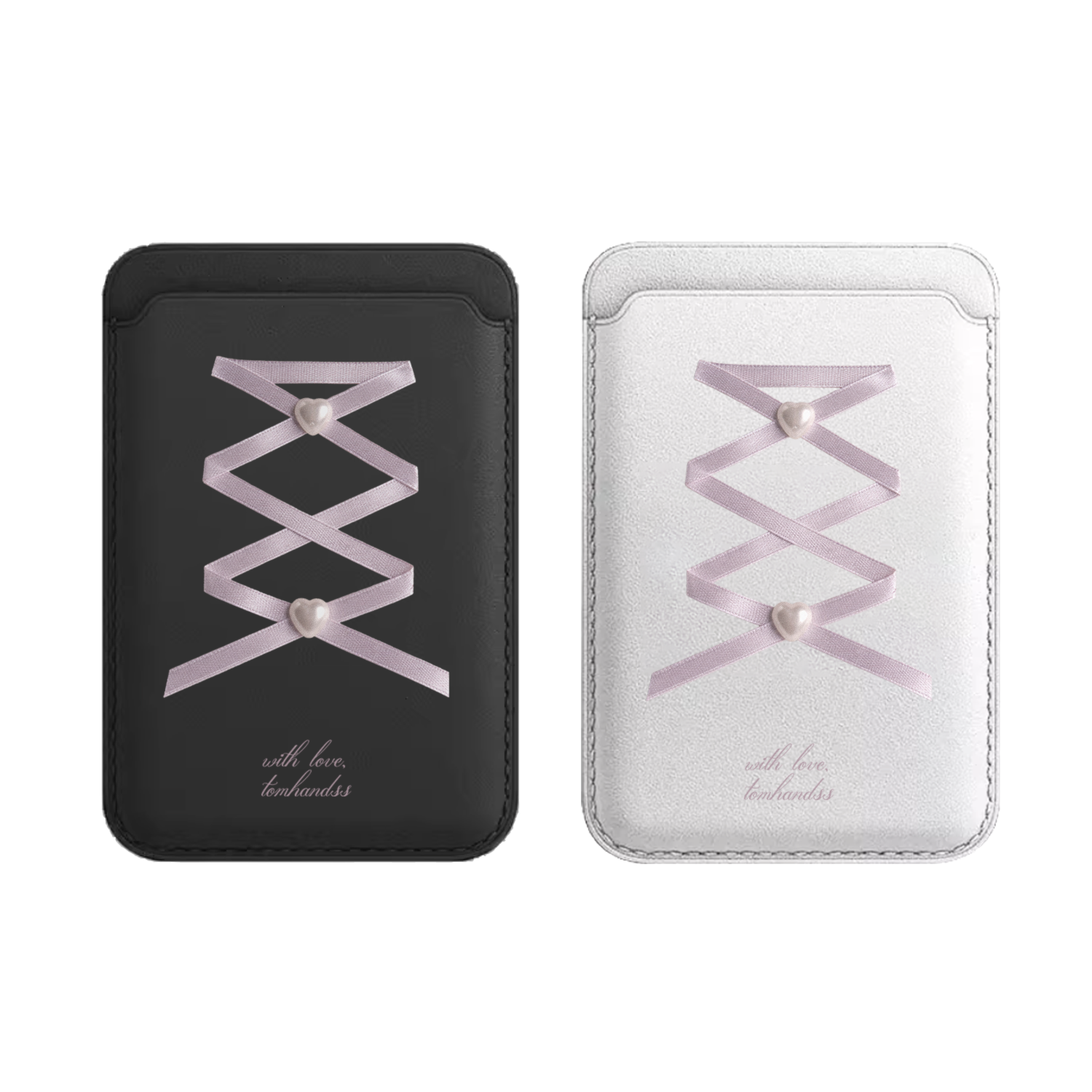 MagSafe磁吸手機卡套【Crisscross Silky Strap X Heart Pearl Button】