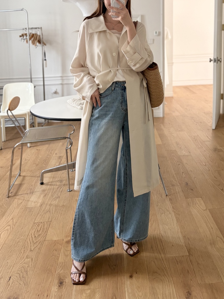 Silky Belted Trench Coat (Ivory)