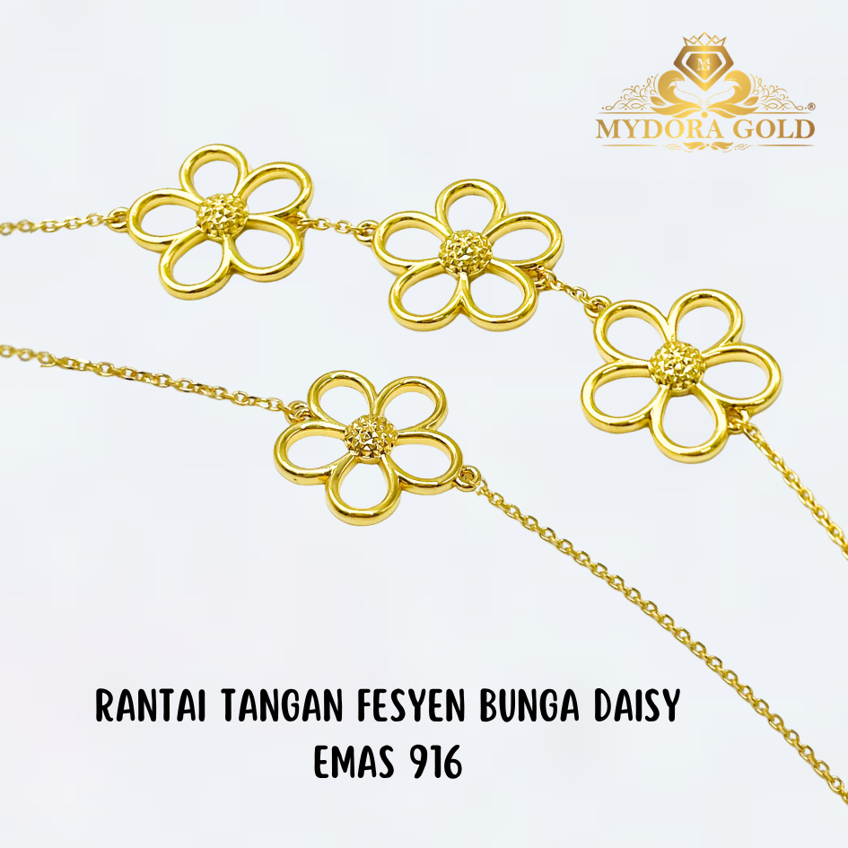 MYDORA Rantai Tangan Fesyen Bunga Daisy l EMAS 916/22K