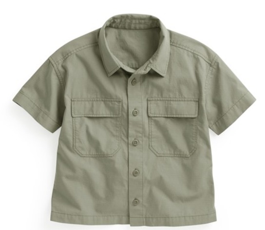 工裝寬版短袖襯衫-童