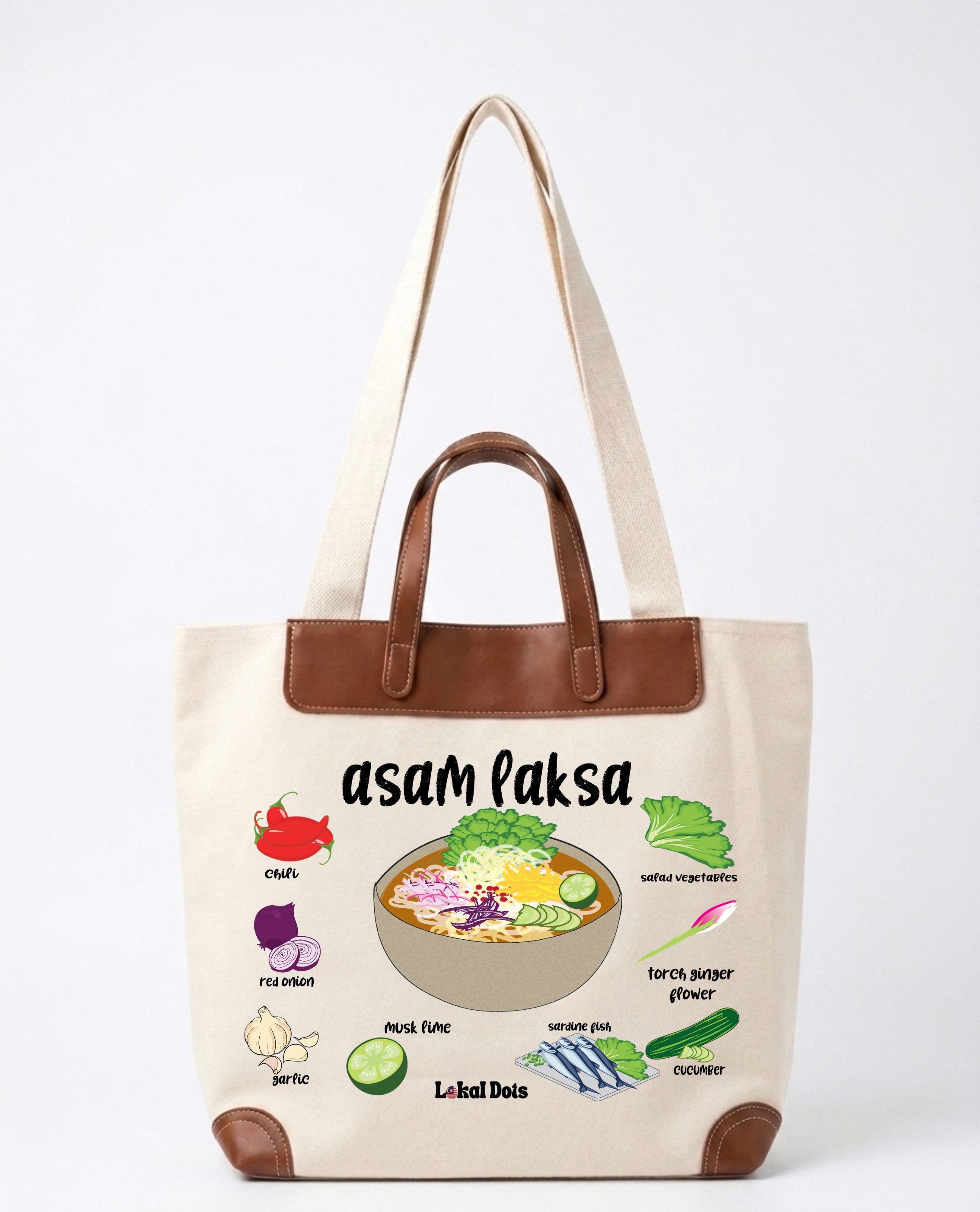 LD77 - PU Handle Tote Bag Asam Laksa