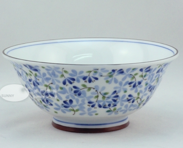 日本製小芽花白瓷輕量拉麵碗MU5155