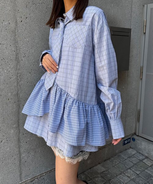 多層束腰襯衫裙【JT041】