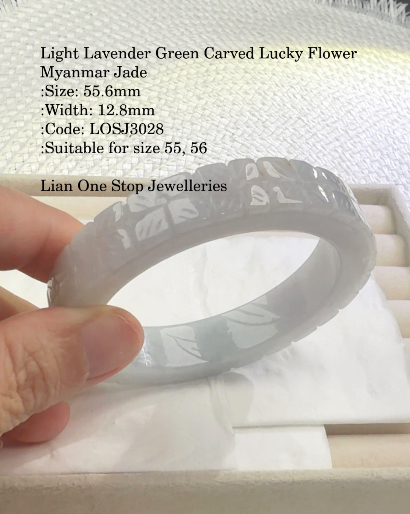 5.56cm Code: LOSJ3028 Light Lavender Green Carved Lucky Flower Myanmar Jade 