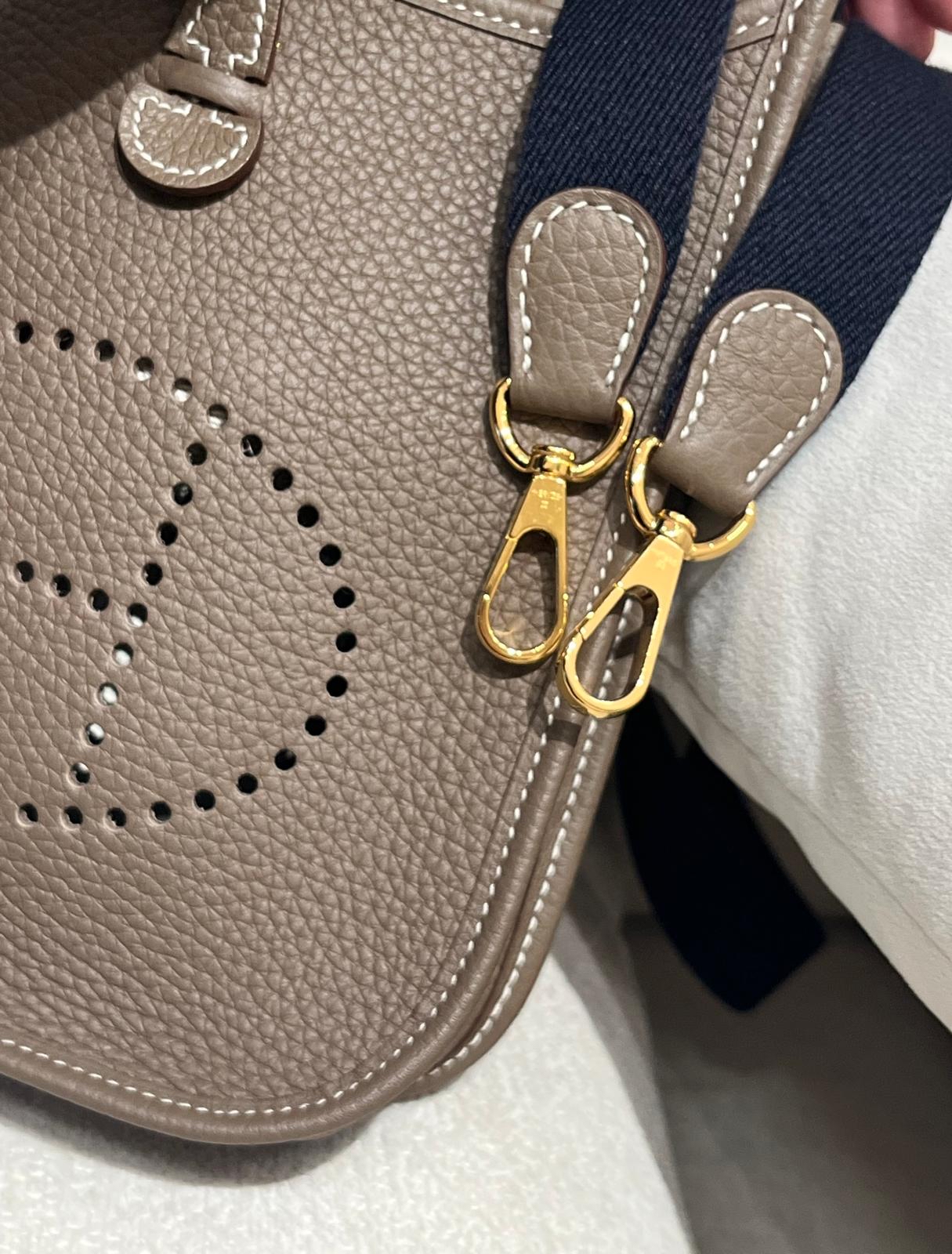 全新 Hermes mini evelyne,STAMP B Etoupe,金扣,100%Authentic,全新未使用品 ✅收據✅dust bag✅box 