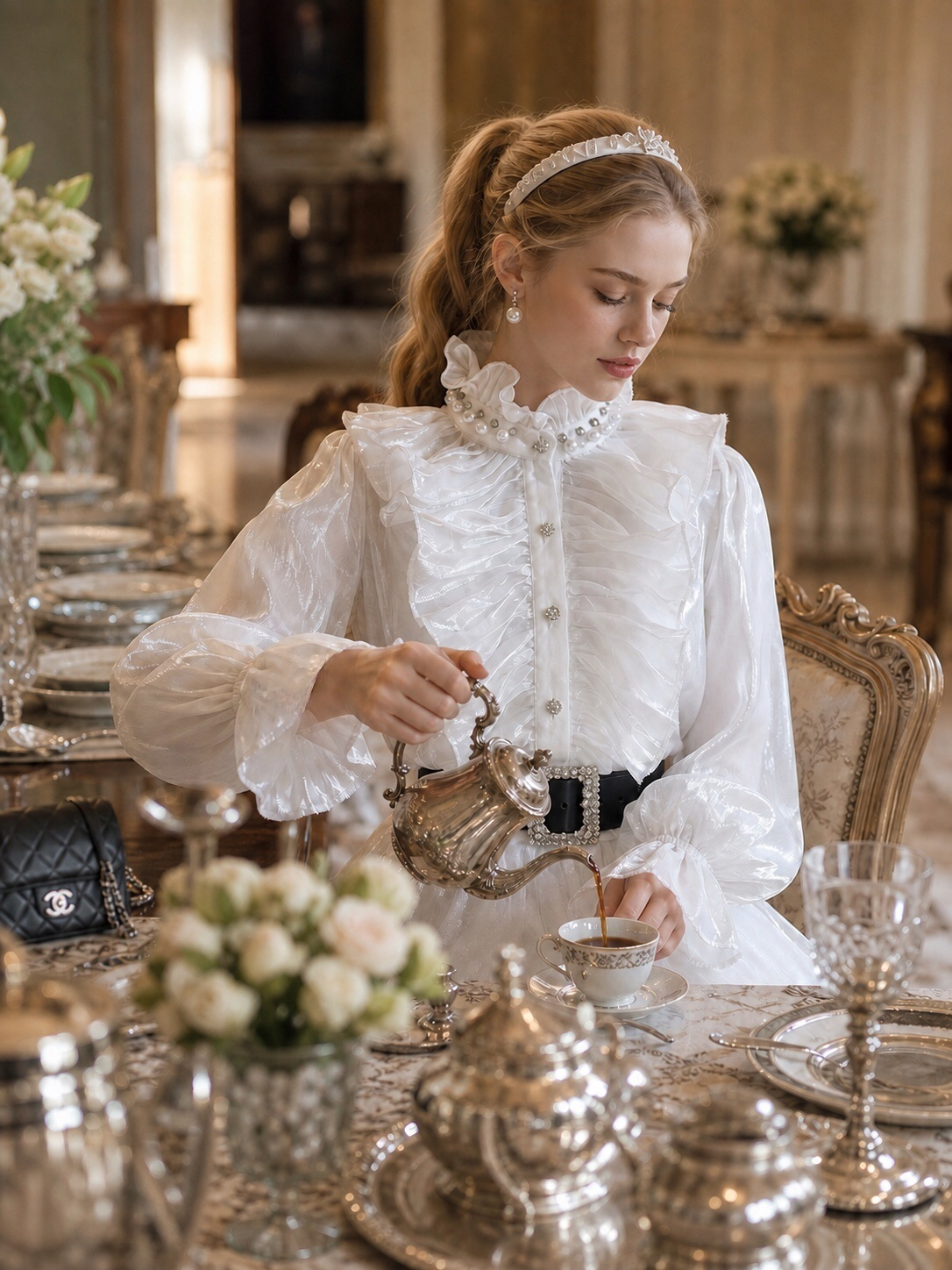維多利亞夢幻壓摺舞台劇女主角襯衫 Victorian Dream Pleated Prima Donna Blouse