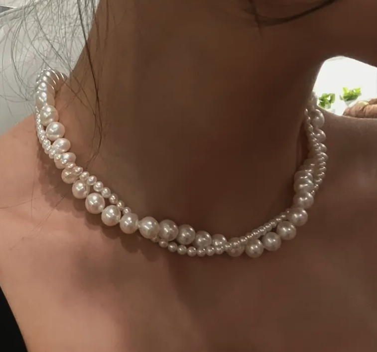 Double-Strand Faux Pearl Necklace 