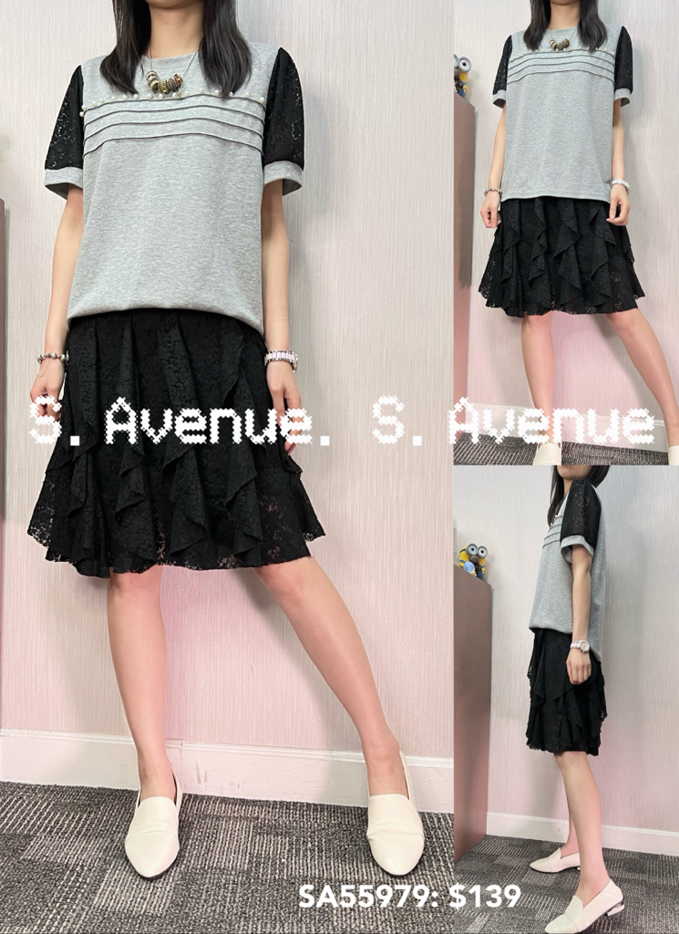 SA55979: 短袖lace袖前暗骨tee