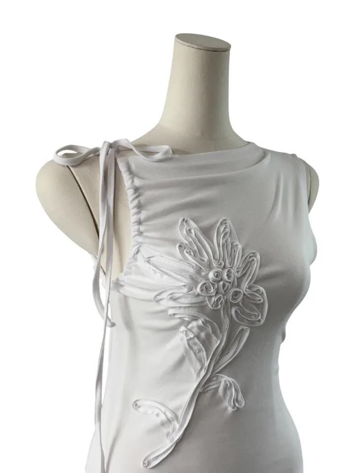 Floral Applique Ruched Tank Top