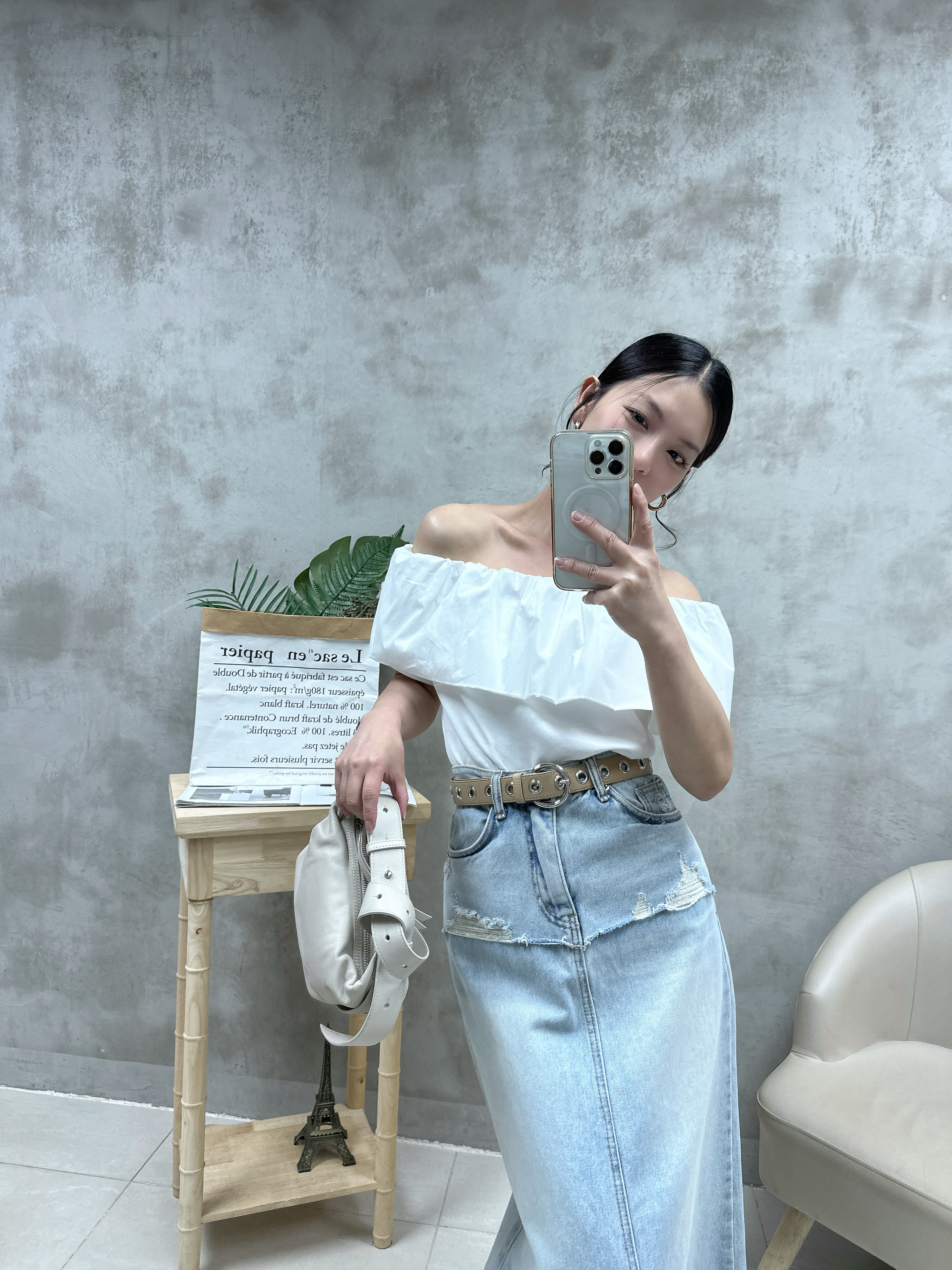 M03 恤衫拼棉兩著ruffle Top