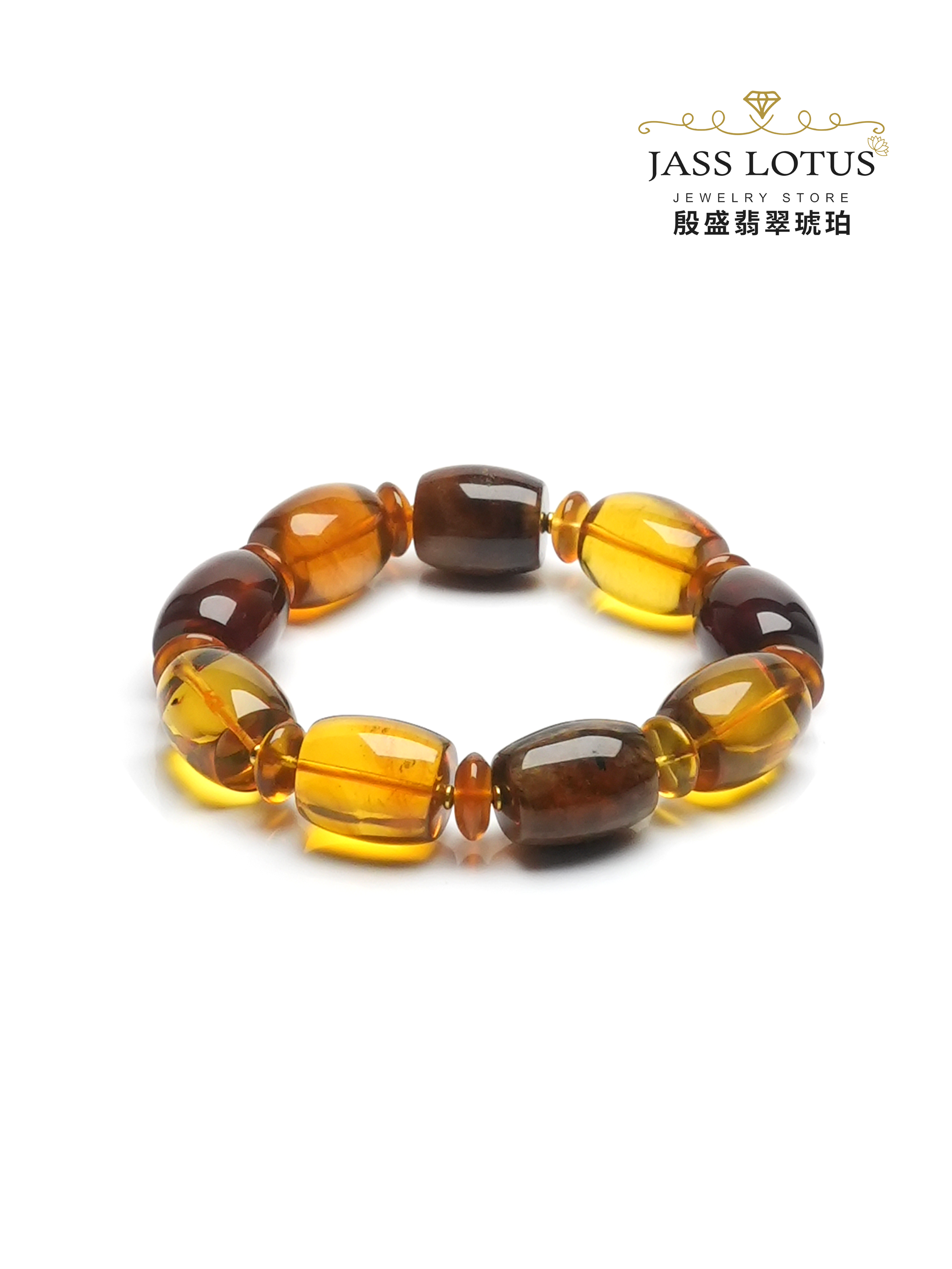 緬甸天然琥珀多寶桶形珠手串