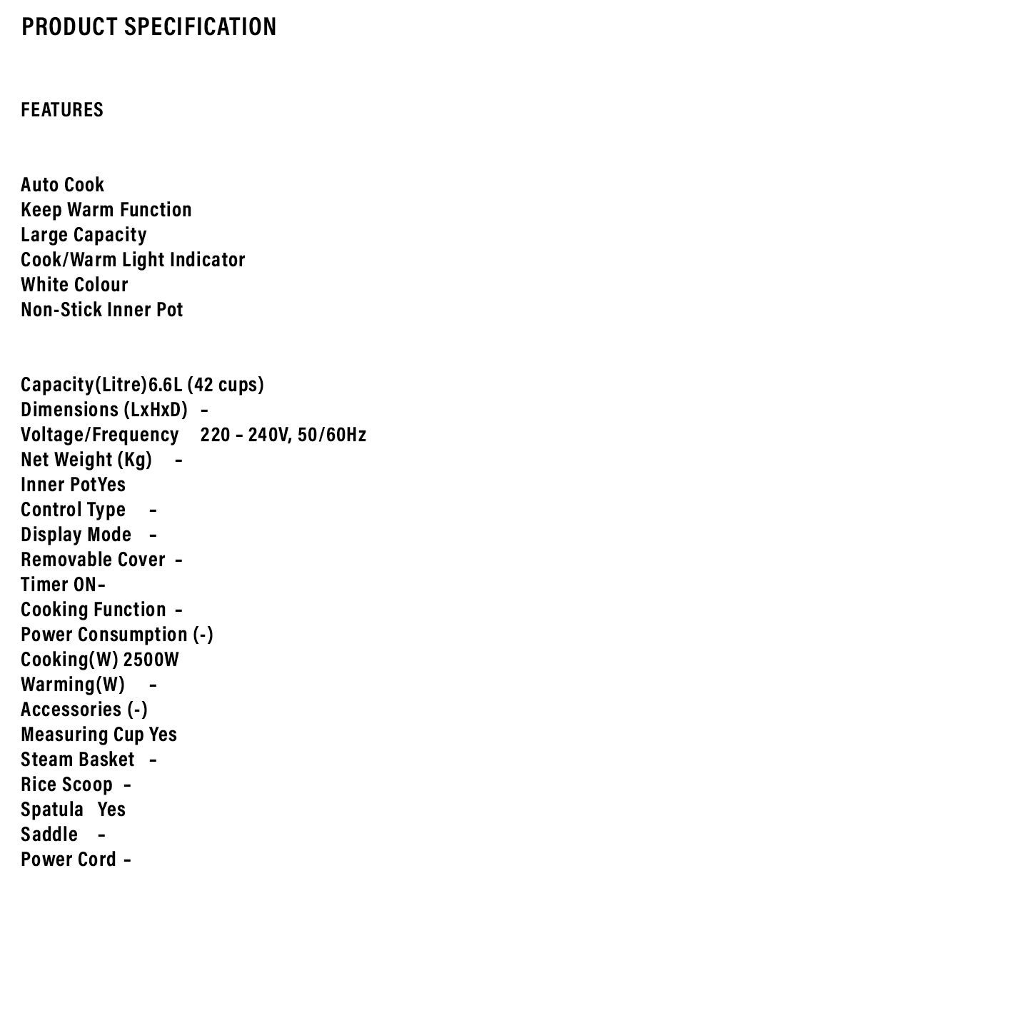 Sharp 6.6L Commercial Rice Cooker (KSH668CWH)