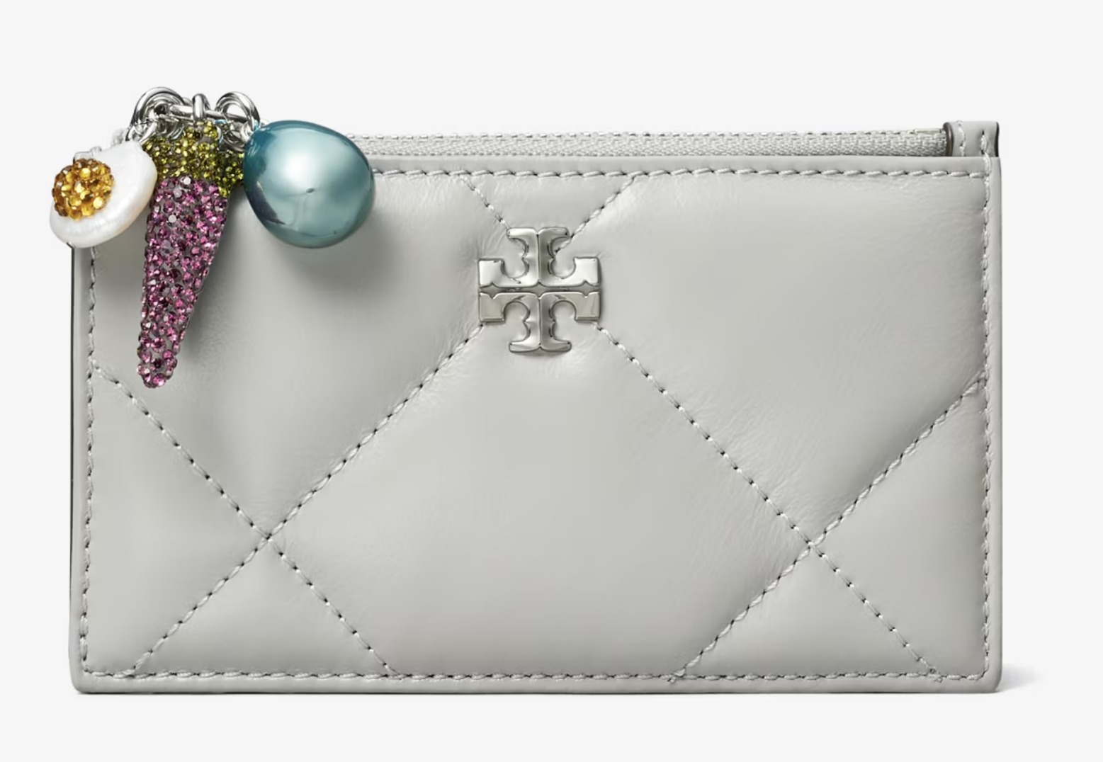 Tory Burch Kira Diamond Quilt Distressed Charm Zip Card Case