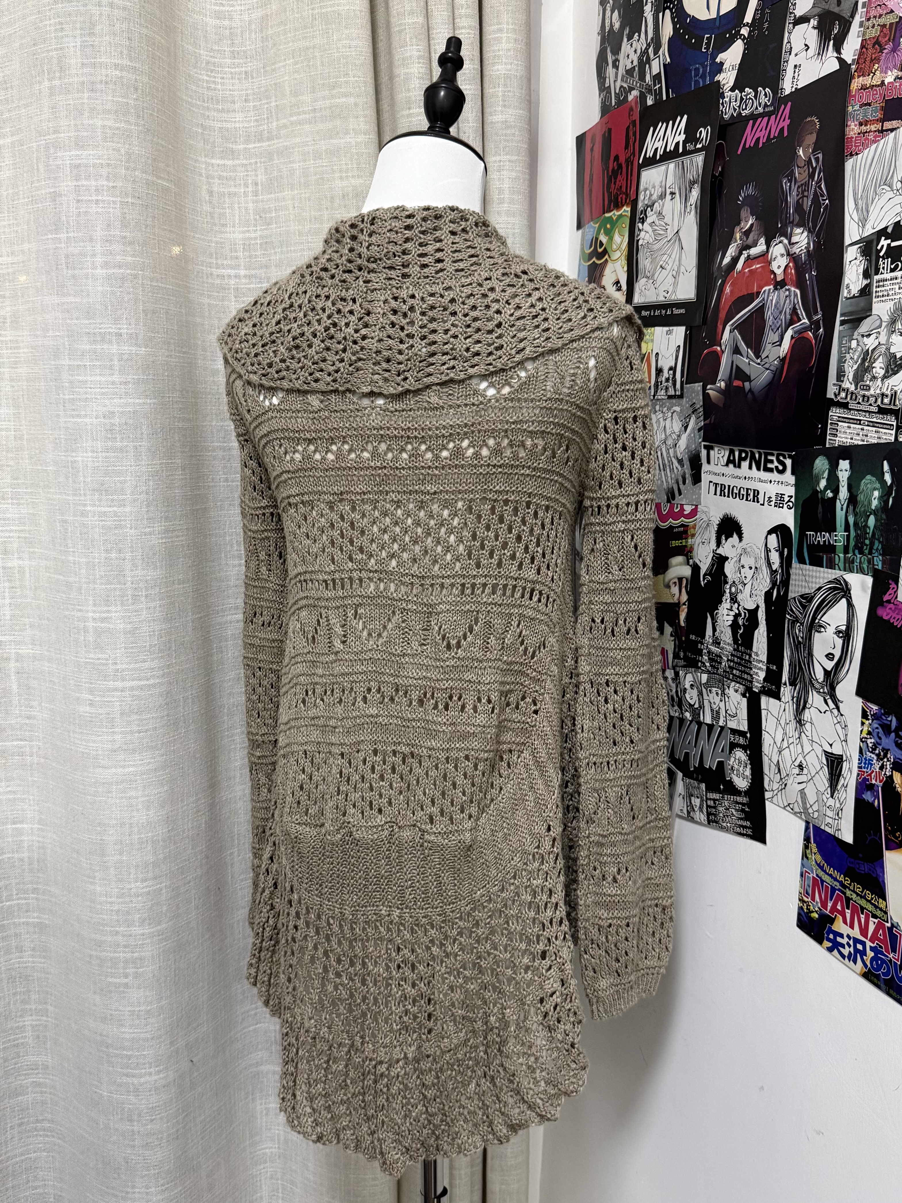 Taupe Crochet Open-Knit Cardigan 