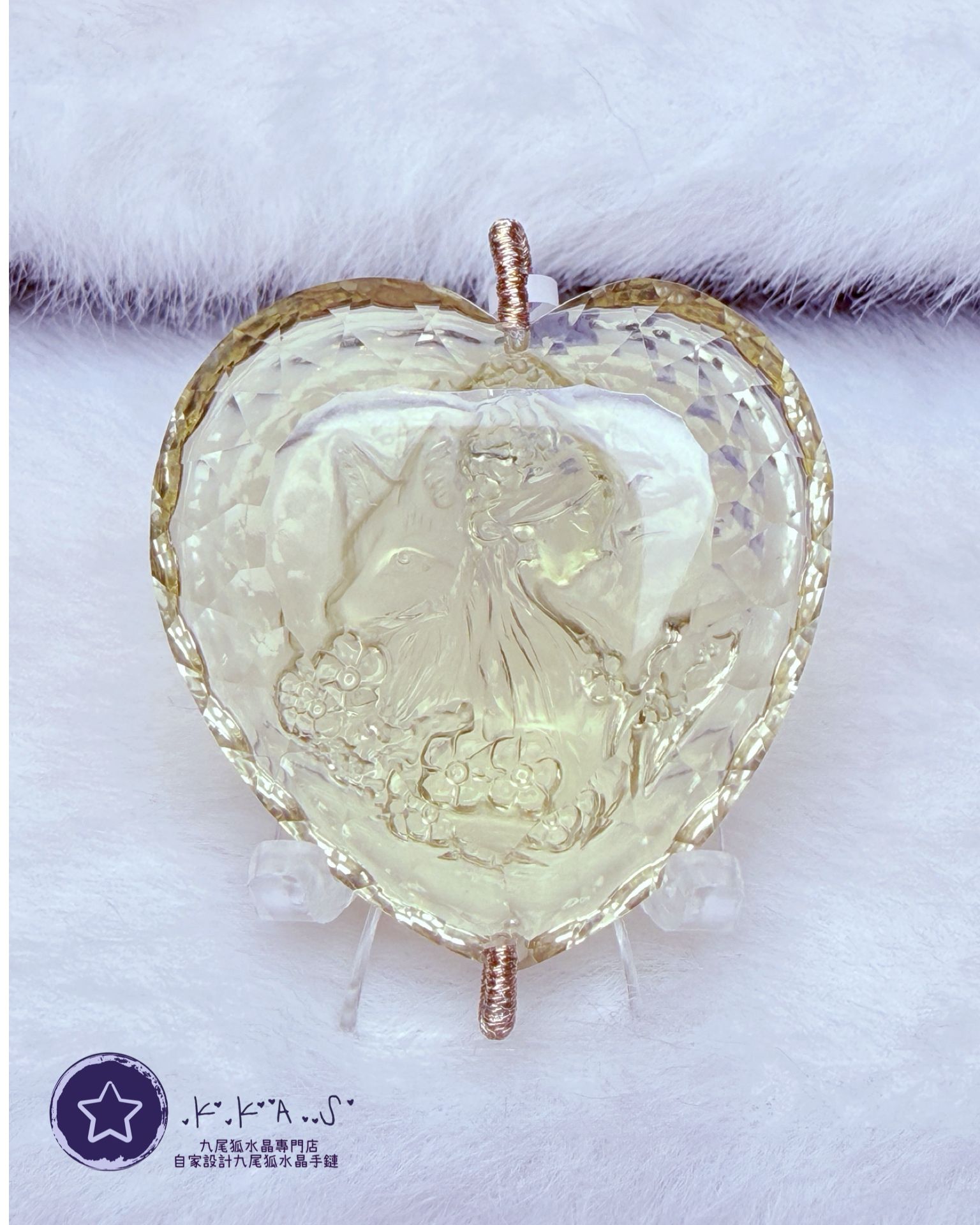 K00187 黃水晶千禧切 雙狐 - 吊墜/手牌兩用款