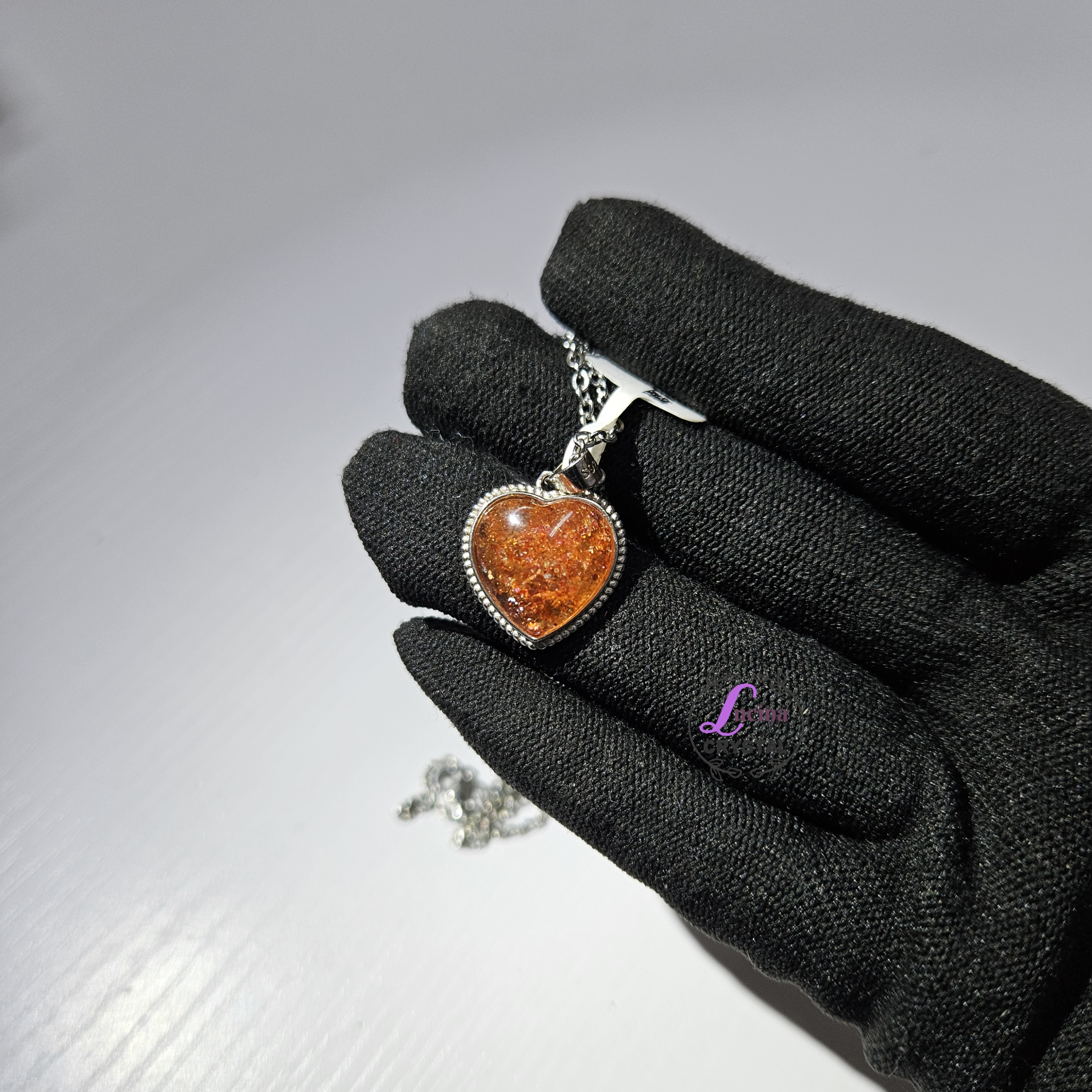 (Co#7062) 金太陽S925銀鑲嵌心形吊墜+不銹鋼頸鏈