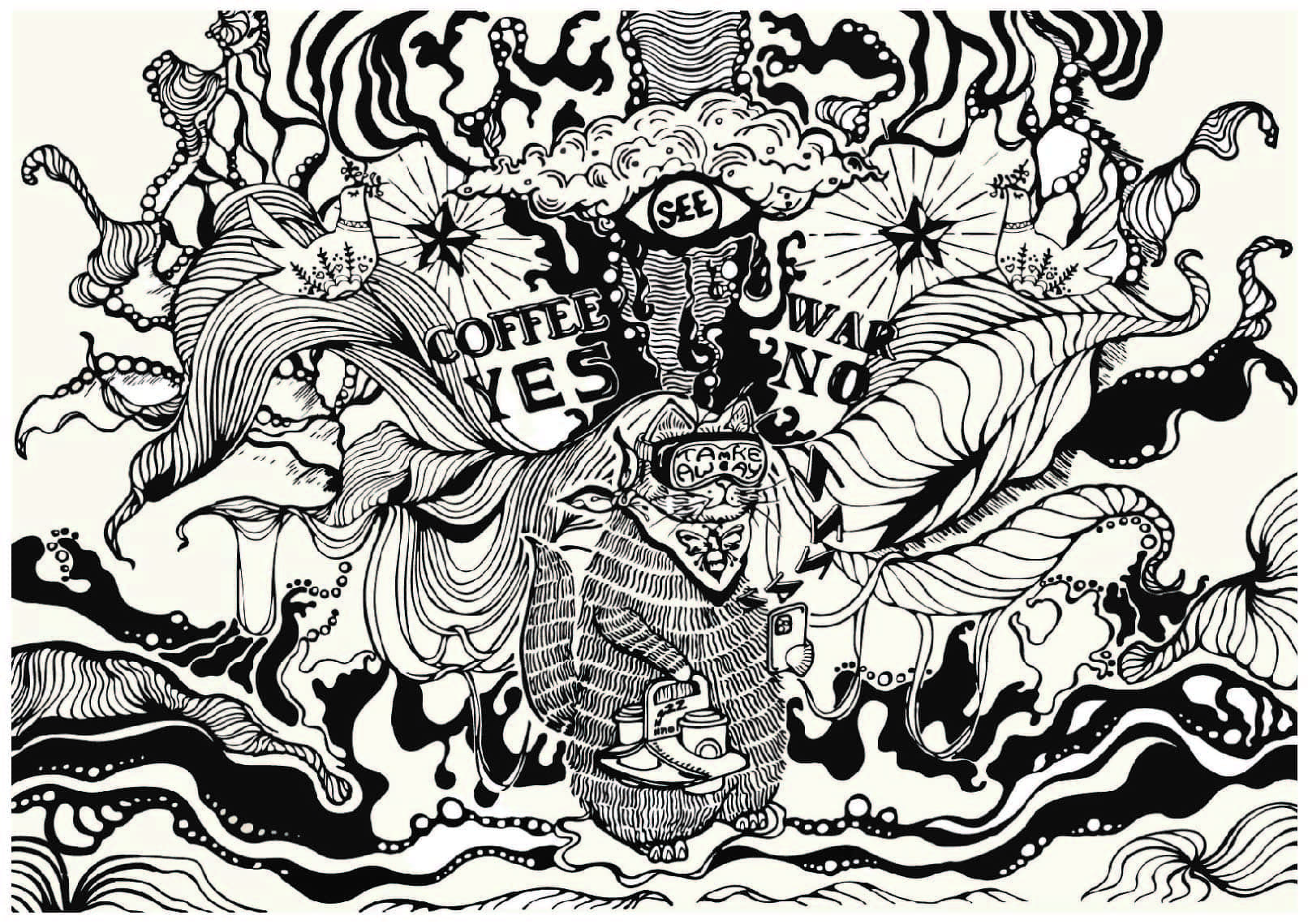ZZZ NO MORE A4 ART PRINT  Coffee Yes War No