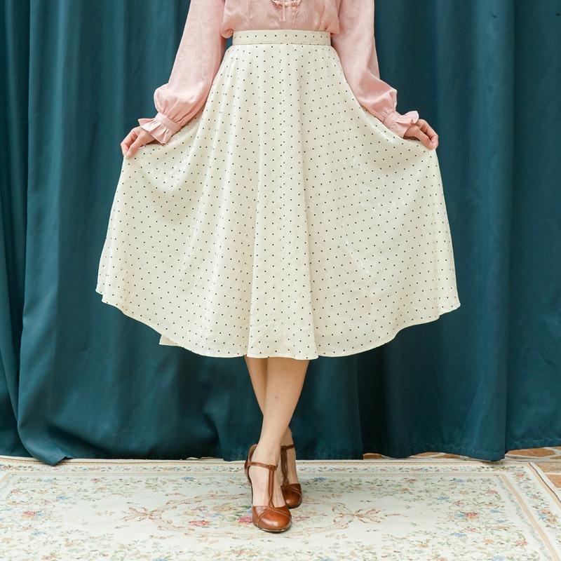 Vintage Japanese Mini Polka Dot Tea Length Swing Skirt / Flare Skirt- Waist 24.5" (MT1606-36）