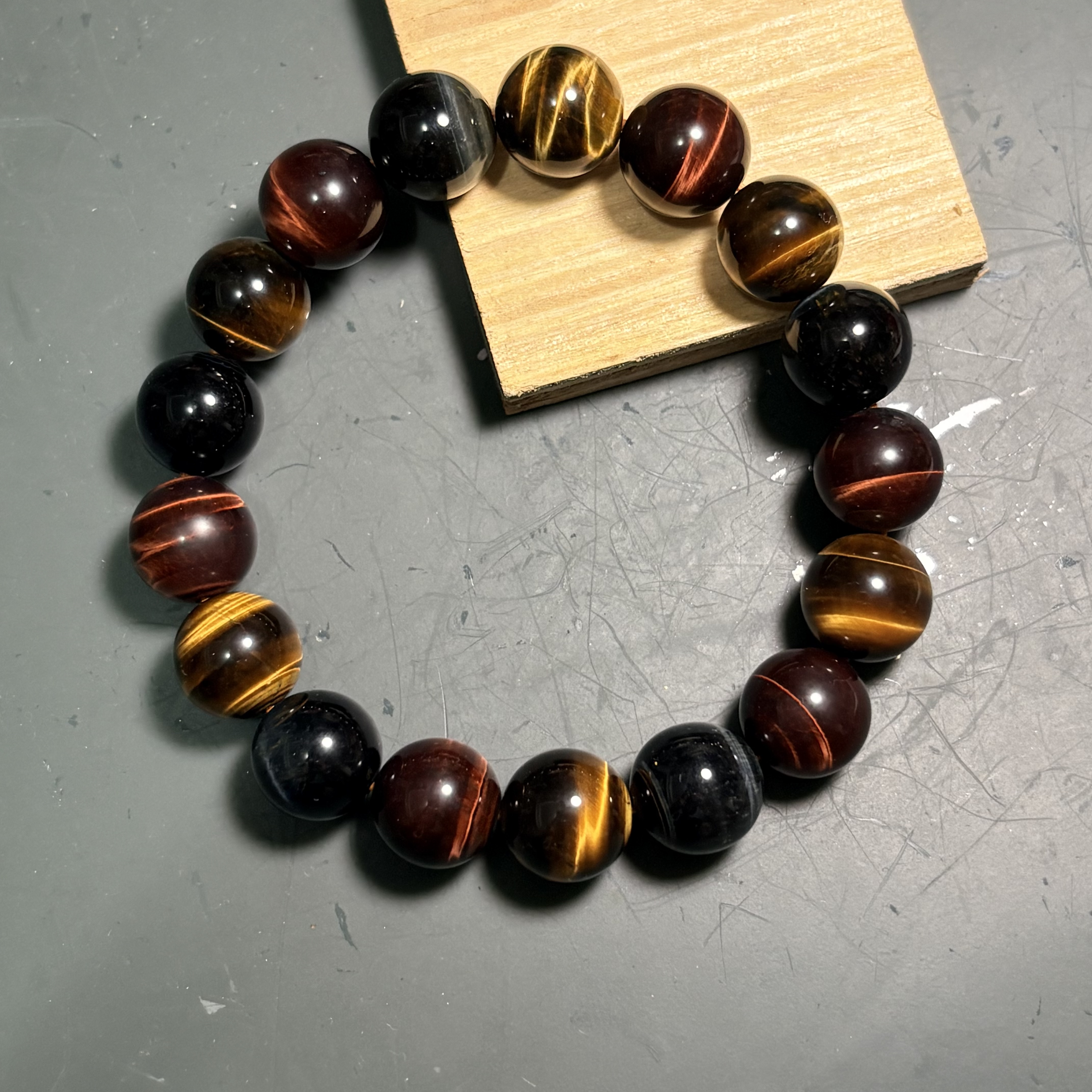 彩虎眼石｜三色虎眼石手鏈 No.3461 丨規格：12mm+珠17 cm手圍