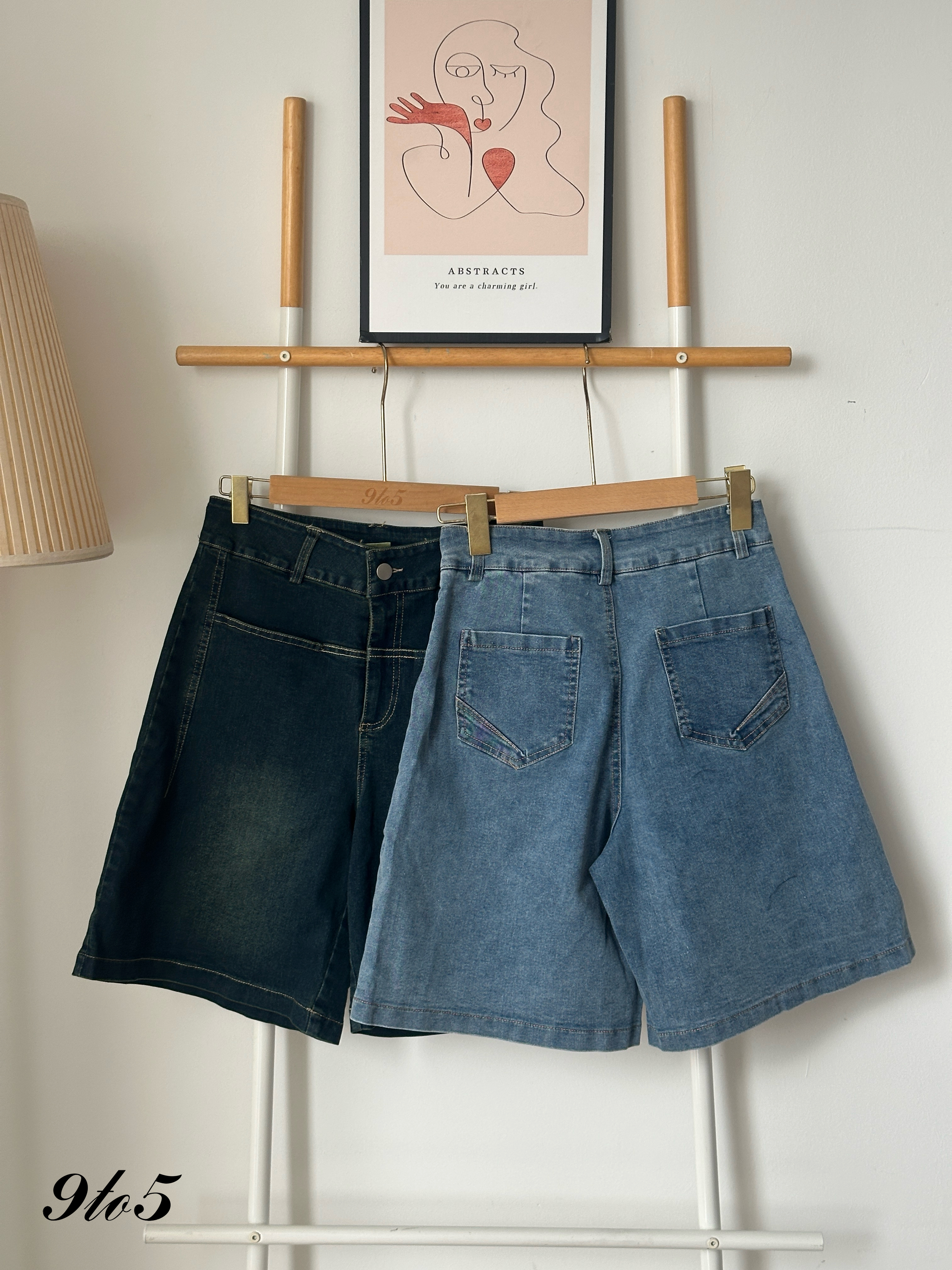 S1818 Denim Midi Pants - Light Blue & Vintage Blue