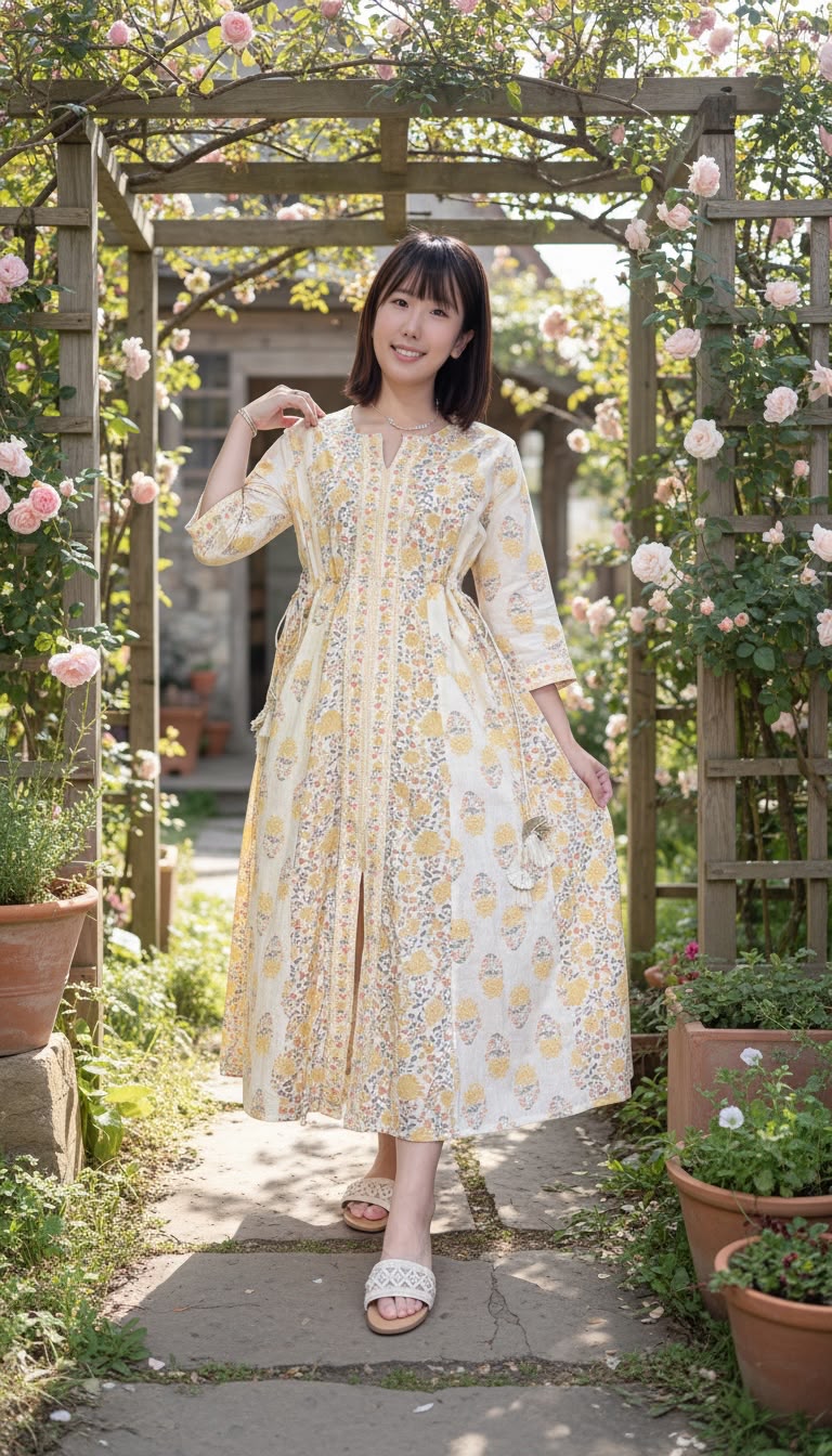 2459 Light Yellow Patchwork with adjustable Rope 46"