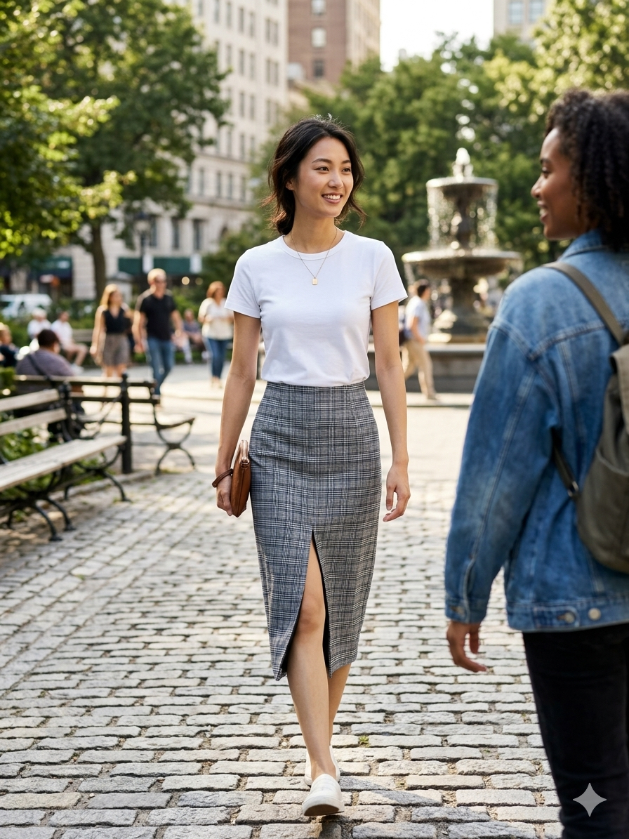 Checkered Pencil Skirt