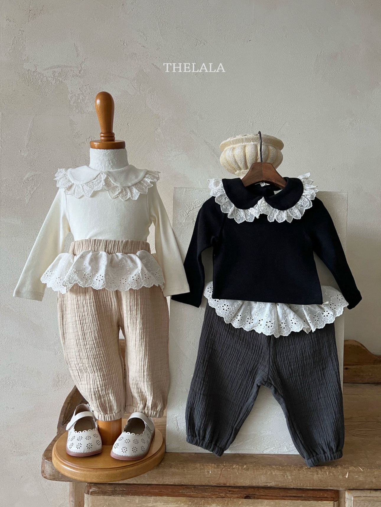 🌸預訂 韓國直送🌸🇰🇷THELALA兩色蕾絲花邊翻領長袖上衣