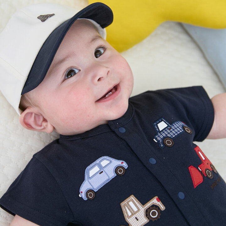 🇯🇵預訂 日本直送🇯🇵Petit Main兩色車車帆船刺繡貼花短袖連身服