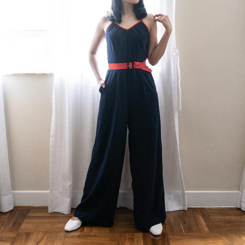 SOLD OUT 1940s Spaghetti Strap Patriotic Jumpsuit with Belt(FM111)