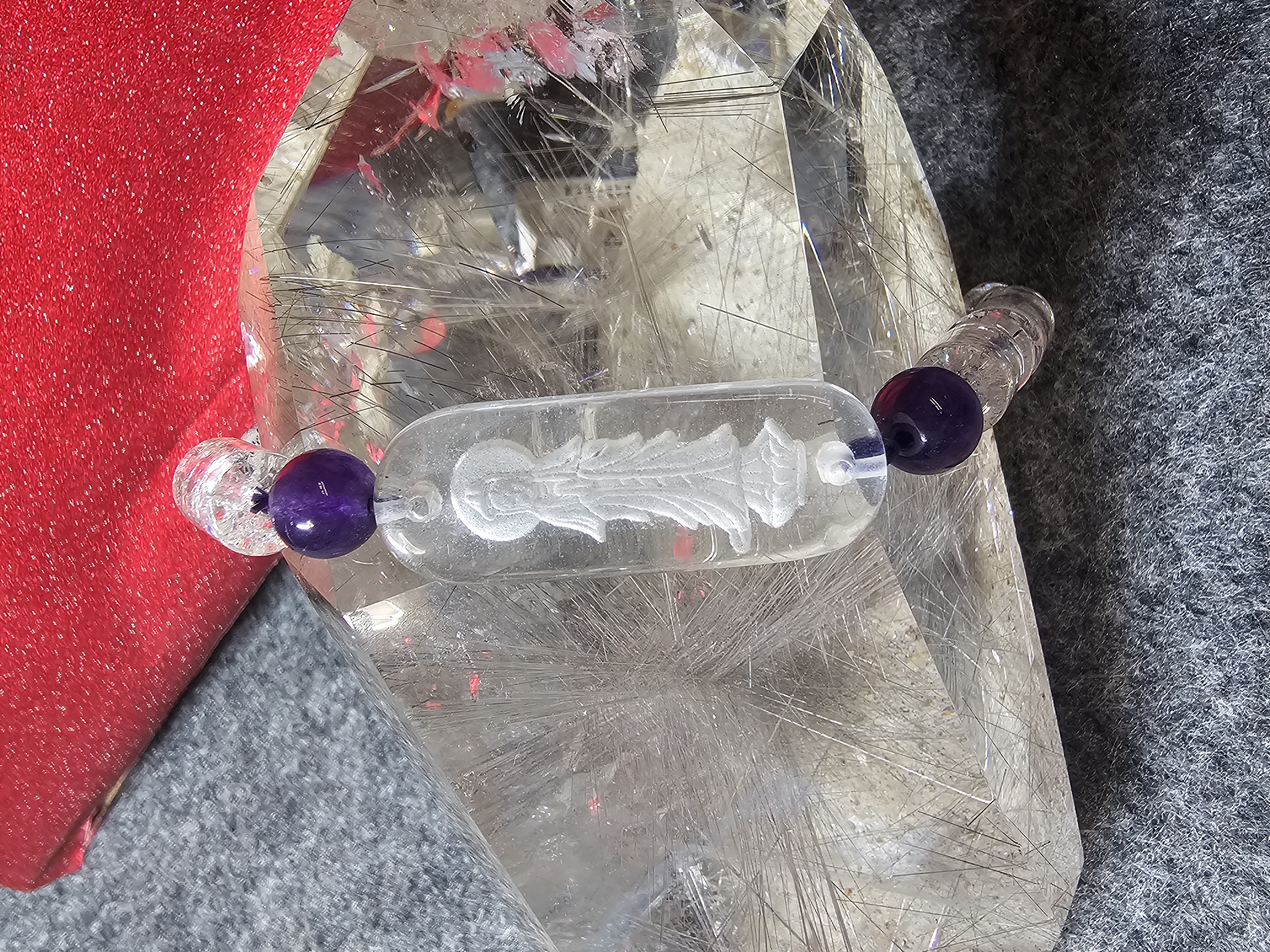白水晶觀音手牌紫水晶手鏈