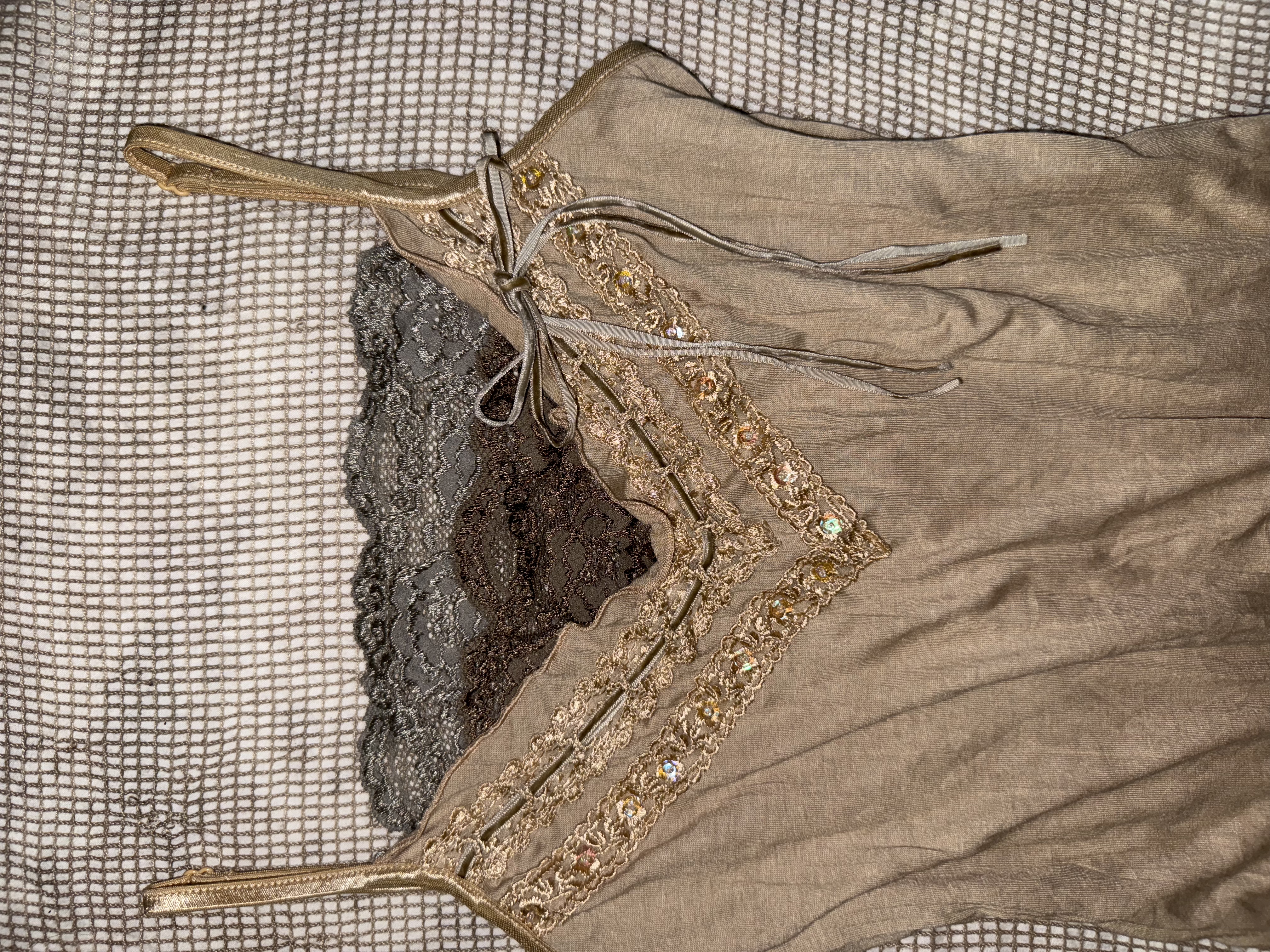 Vintage Ribbed Lace-Trimmed Cami