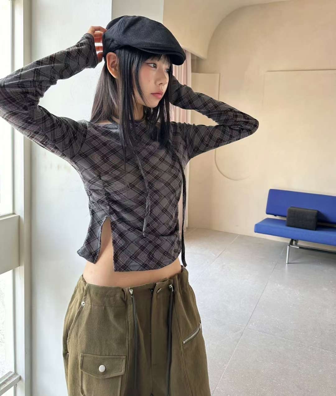 已售罄❌韓國設計感菱格top+掛頸繩