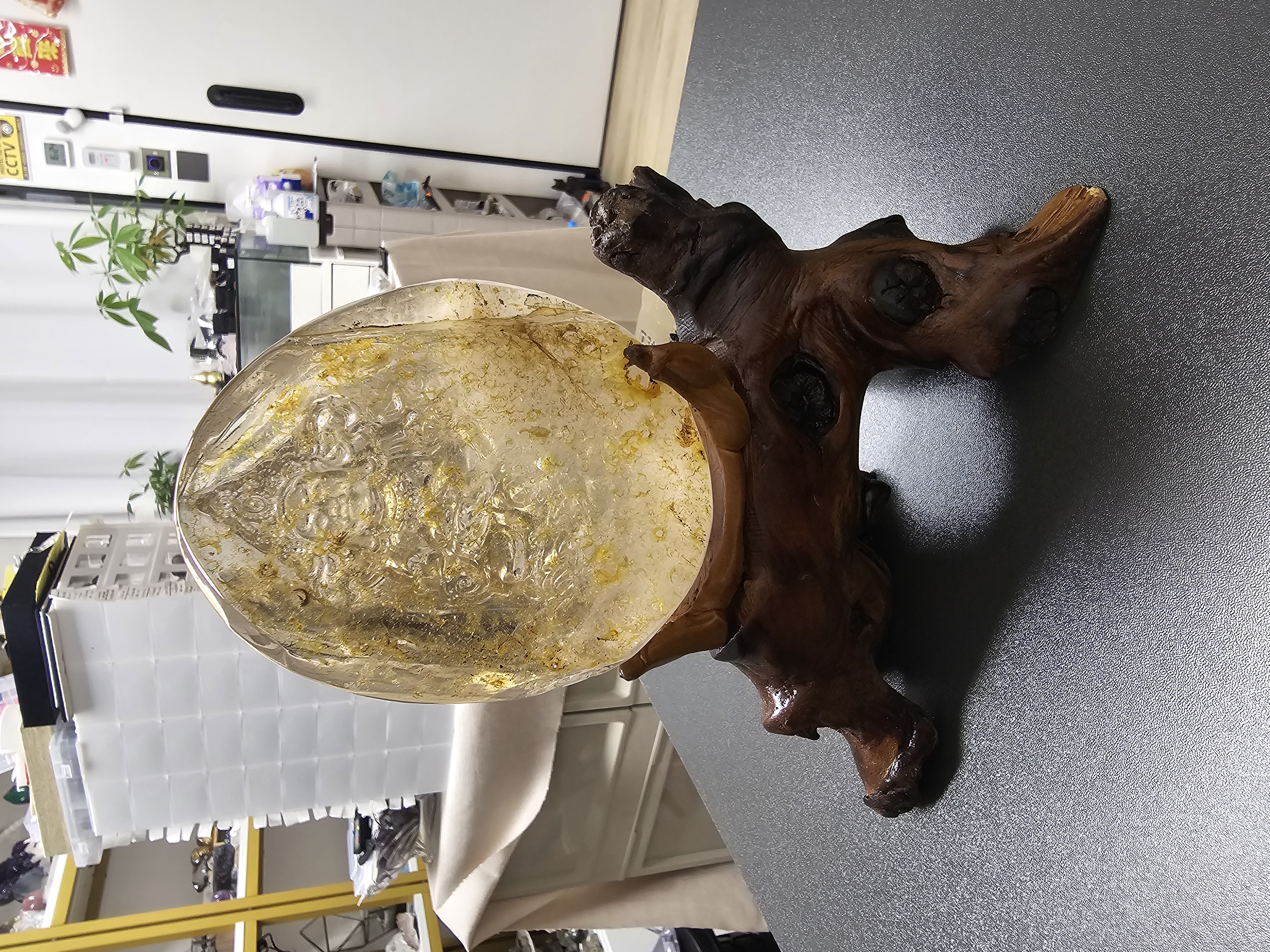 (收藏級) 暴力黃財神黃膠花水晶擺件 (No.YJS001)