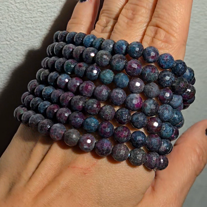Ruby in kyanite faceted bead bracelets with UV, smaller beads - RBY146