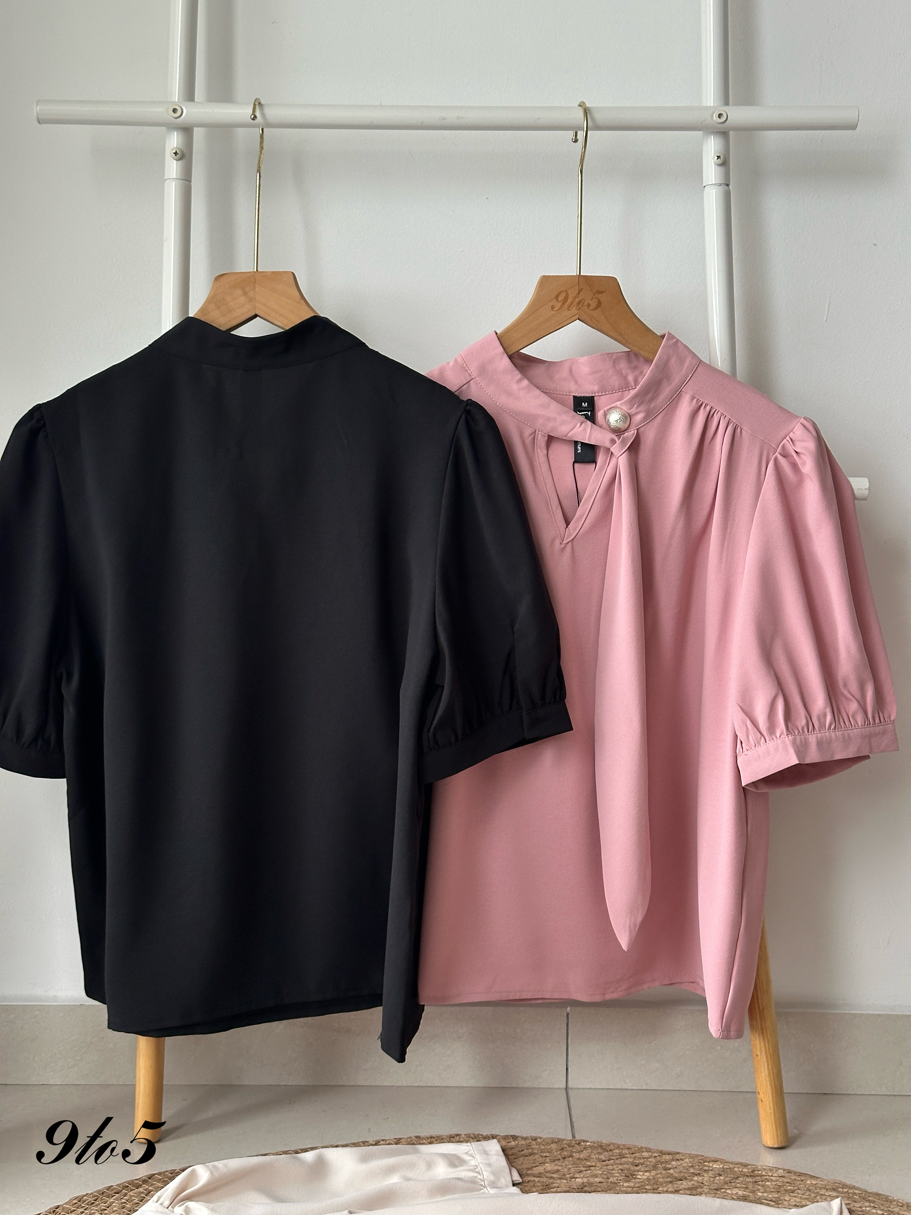 T4148 Mock Neck Puff Sleeve Shirt - 4 Colors 