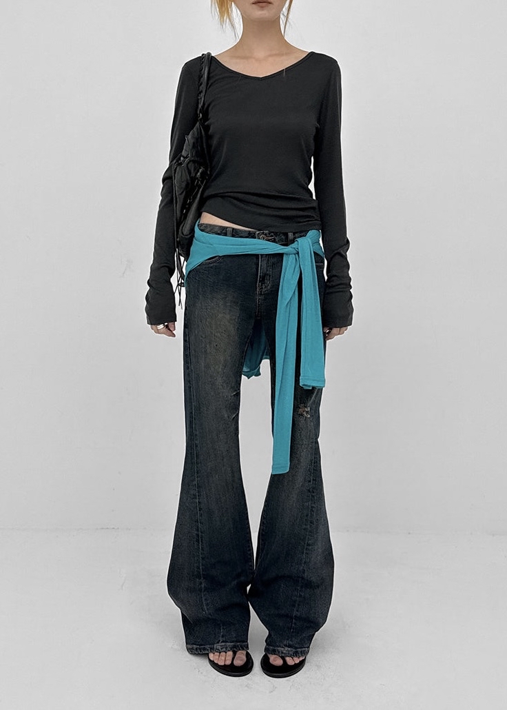 Distressed Bootcut Denim Pants