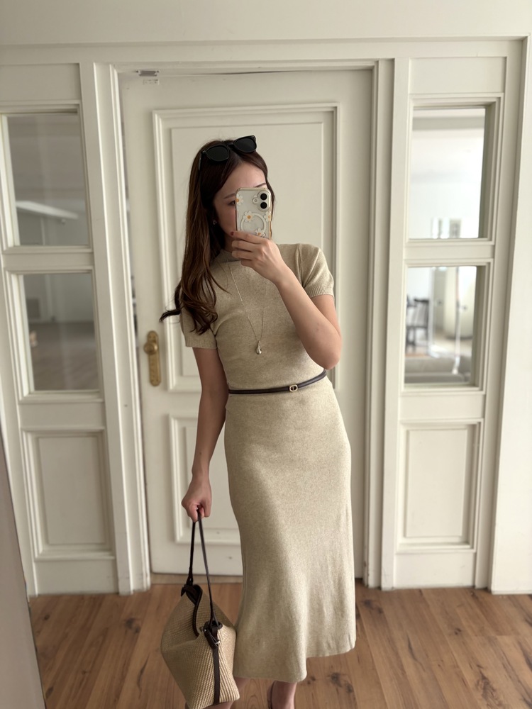 Timeless Belted Knit Dress (Oatmeal)