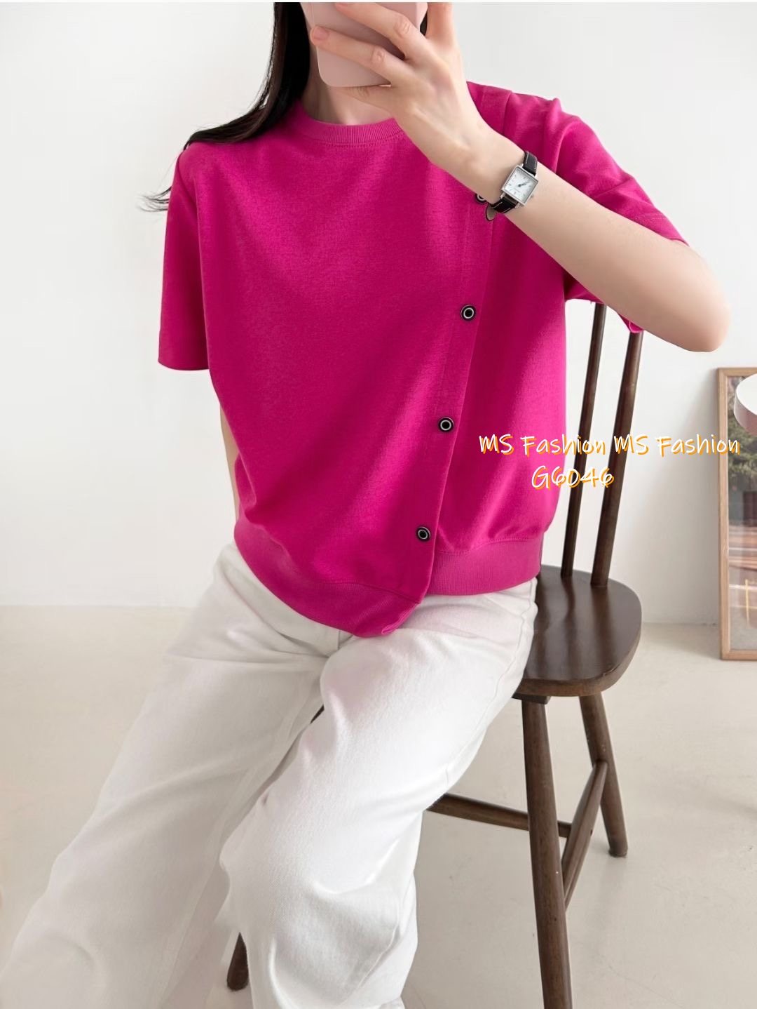 G6046 韓國🇰🇷不規則衫腳斜鈕top