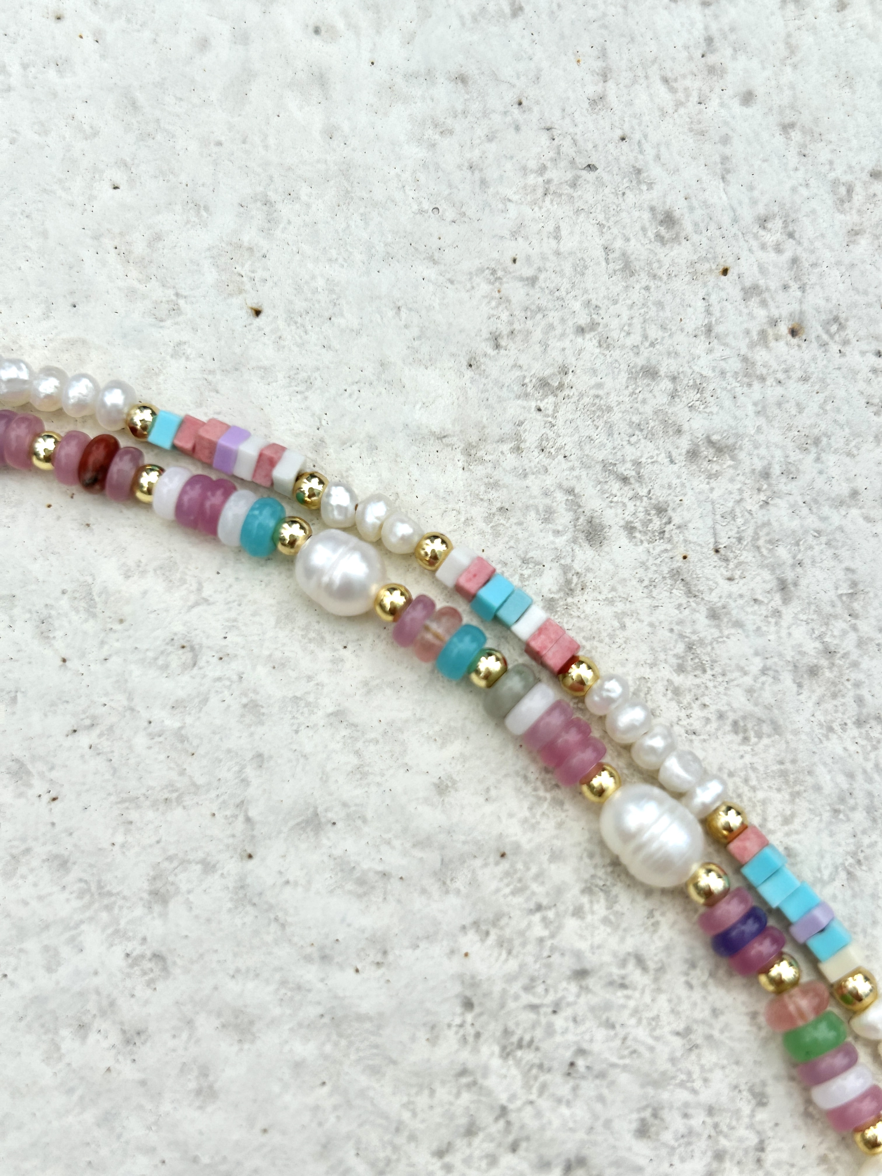Pink stone stainless necklace