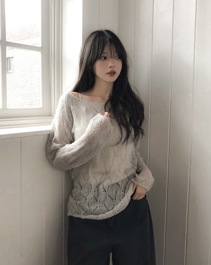 Boat Neck Sheer Knit Top