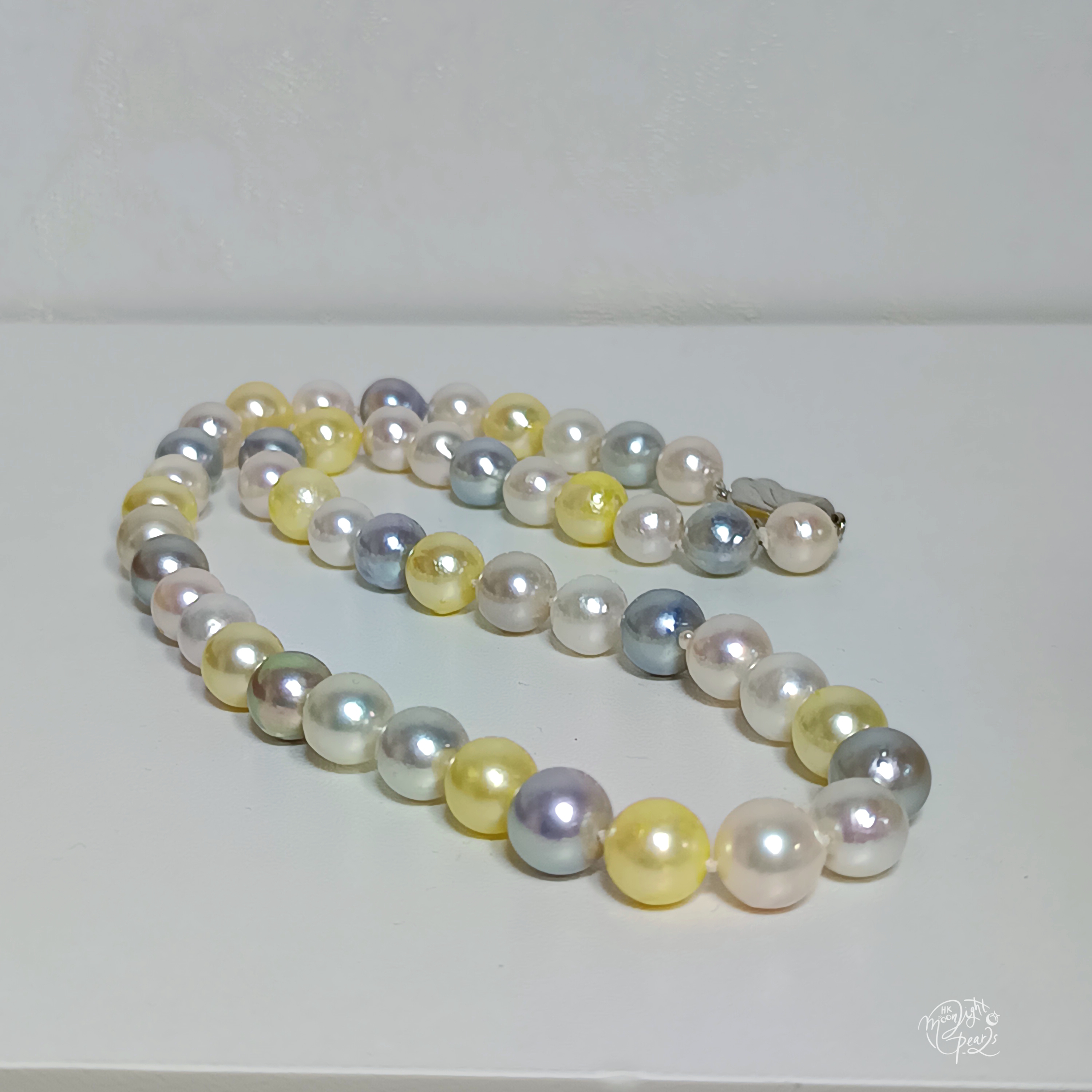 基本正圓極強光日本akoya糖果色海水珍珠925扣項鍊