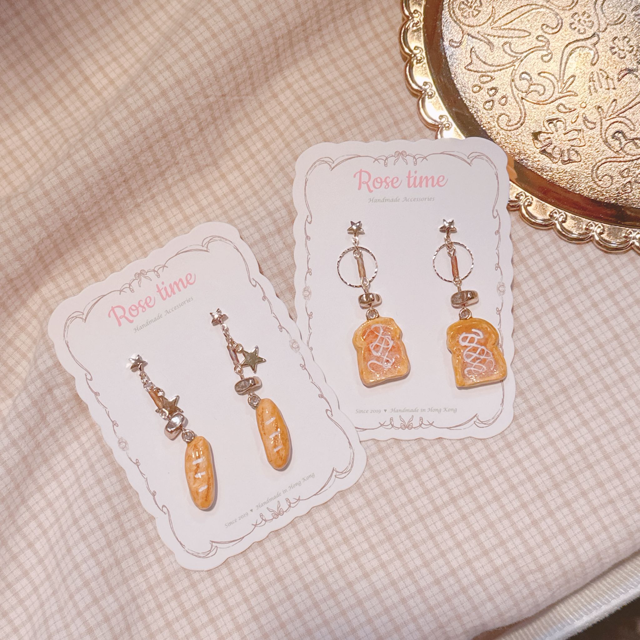 手繪 茶餐廳小食 奶醬多/小法棍🥖耳環