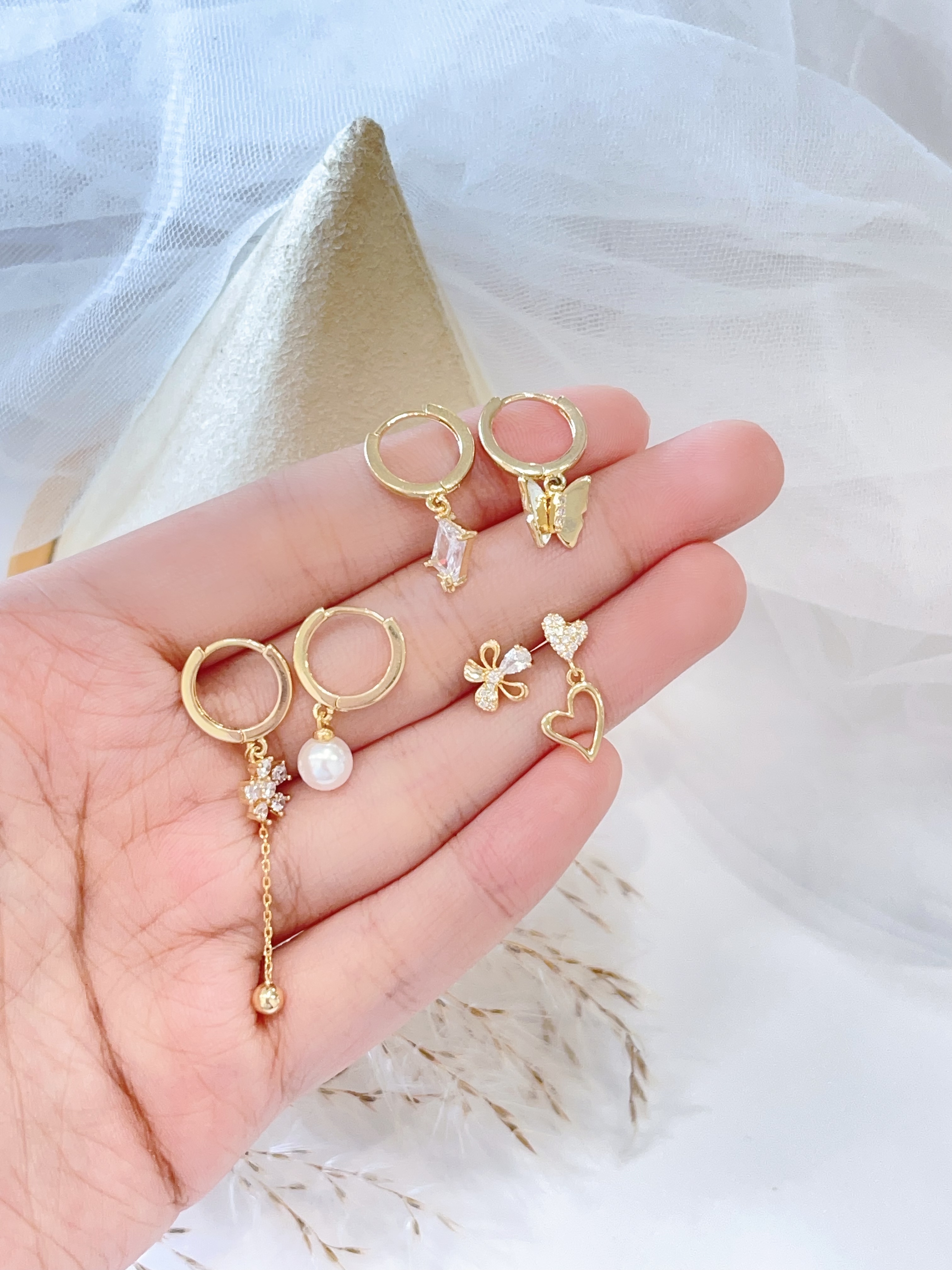 蝴蝶花朵耳环套装