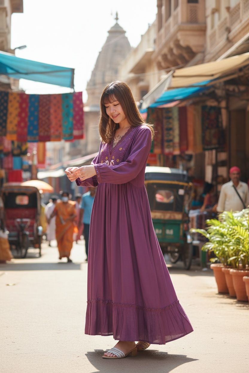 Purple V-neck Double Lace Collar Emb. OP 48"  #1023