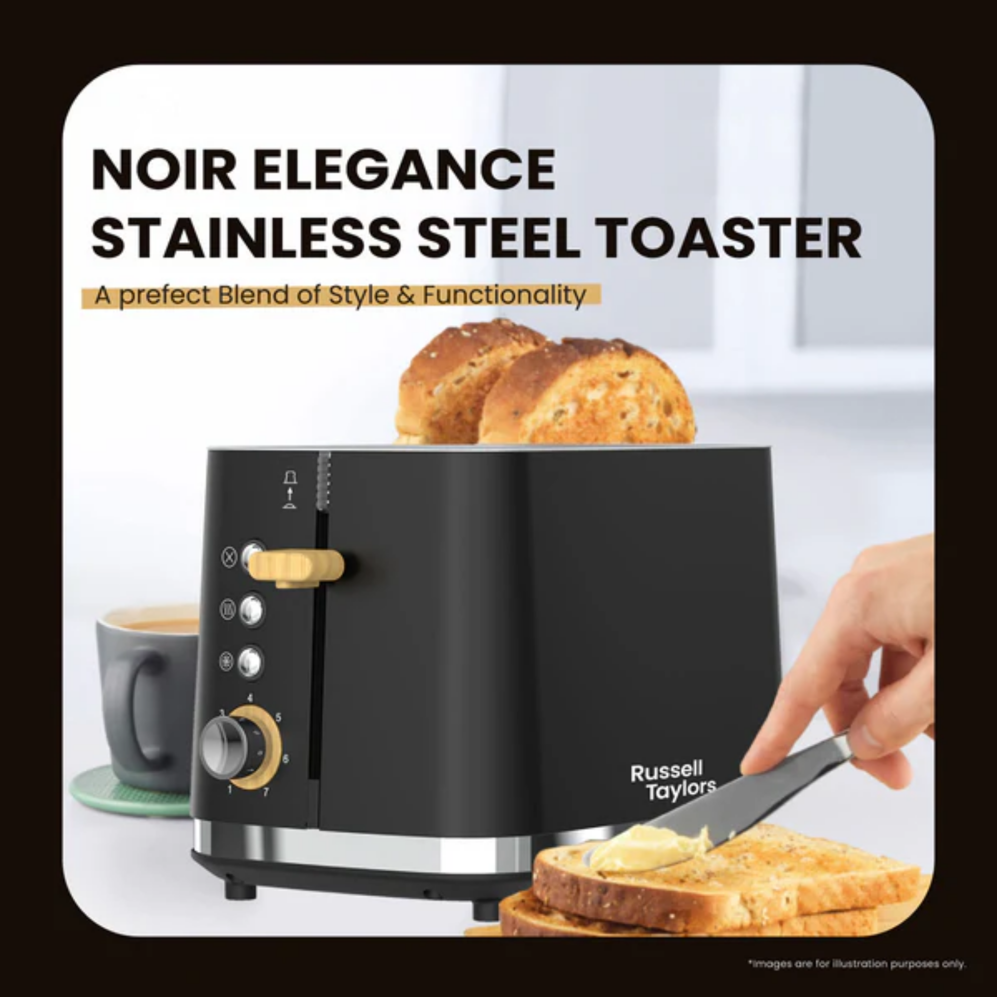 Russell Taylors 925W Noir Stainless Toaster (RT30)