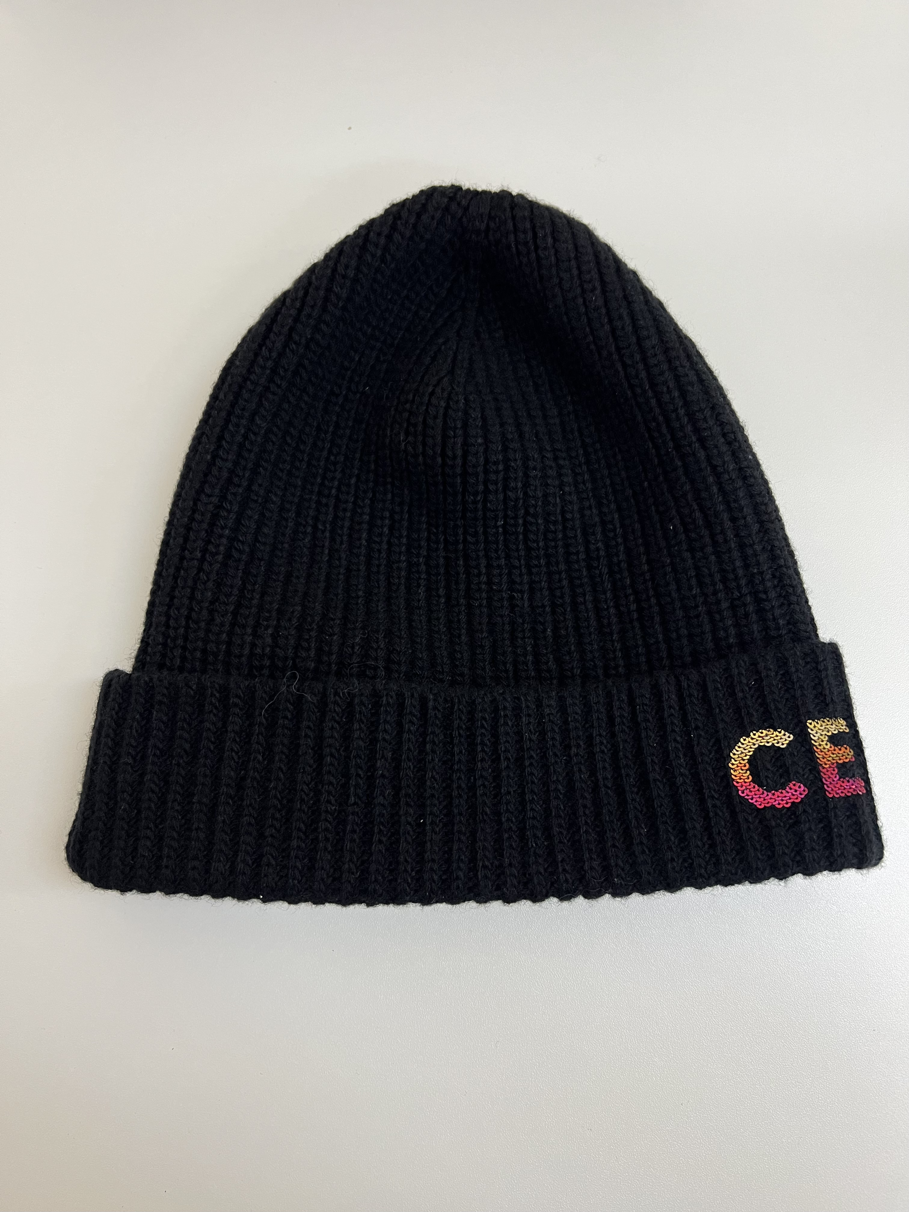 Pre-owned CELINE Embroidered Beanie in ribbed wool with a gradient logo / Product Code: 26012803
