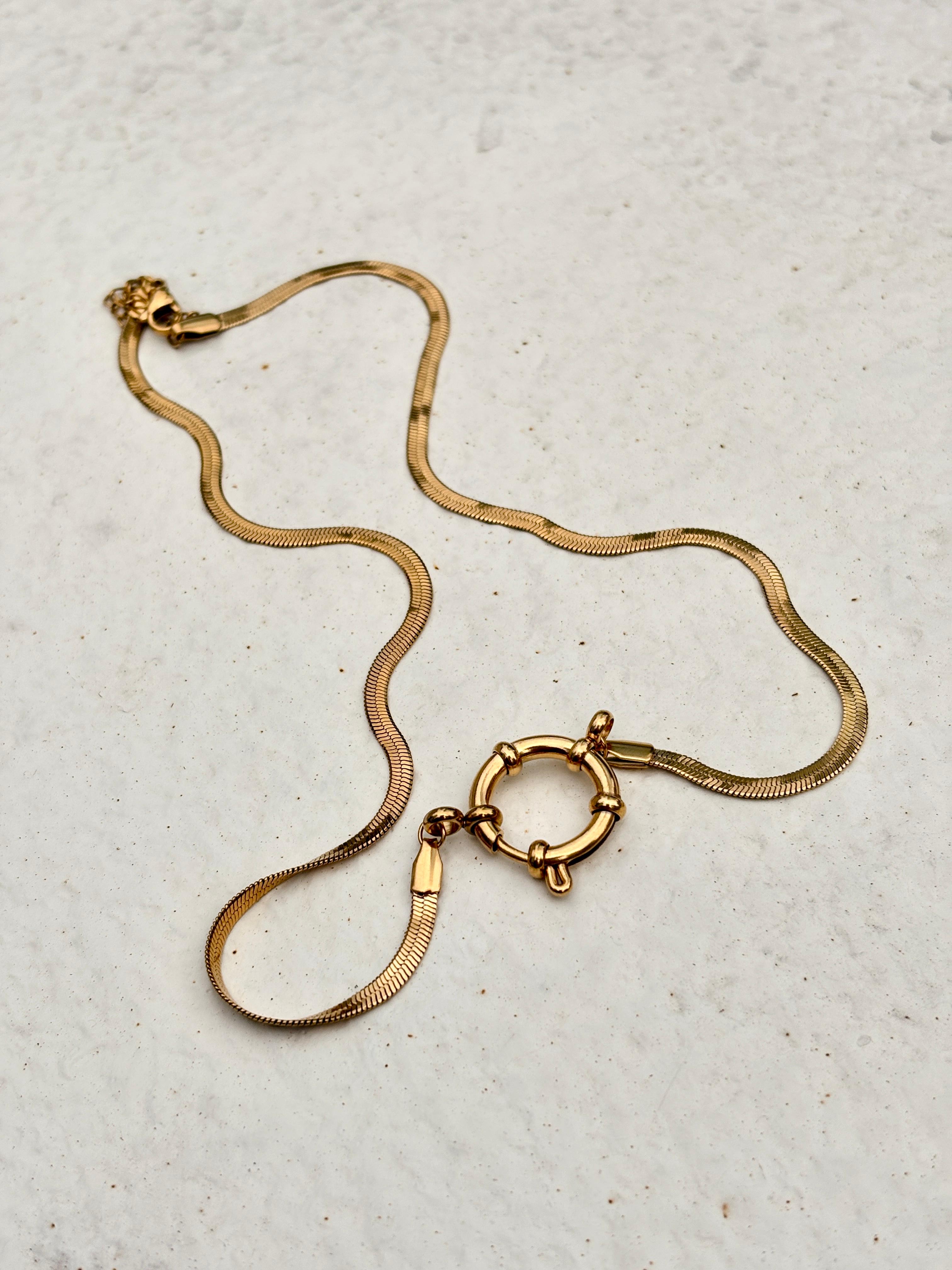 Gold anchor snake stainless necklace