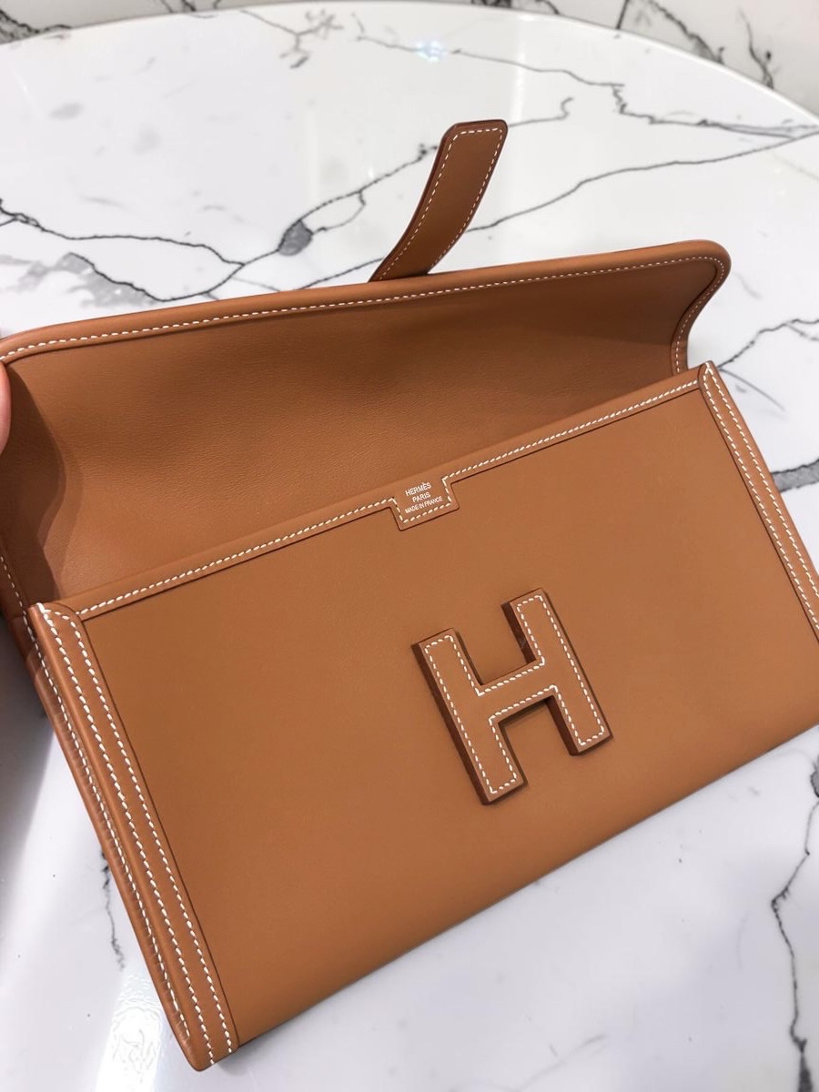 HERMES Jige Elan 29 Stamp U Clutch gold Calfskin 100%Authentic, 99%new ✅box